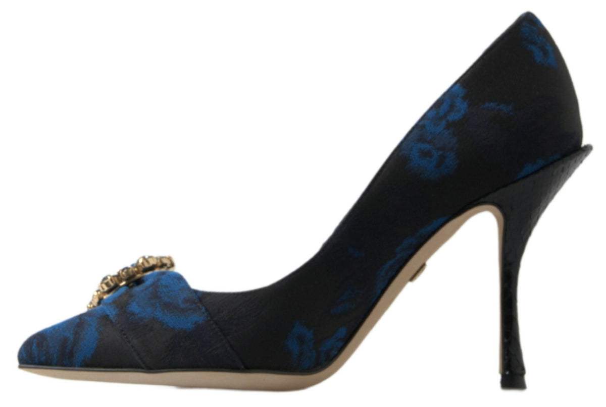 Dolce & Gabbana Blauwe Bloemige Ayers Kristallen Pumps Schoenen