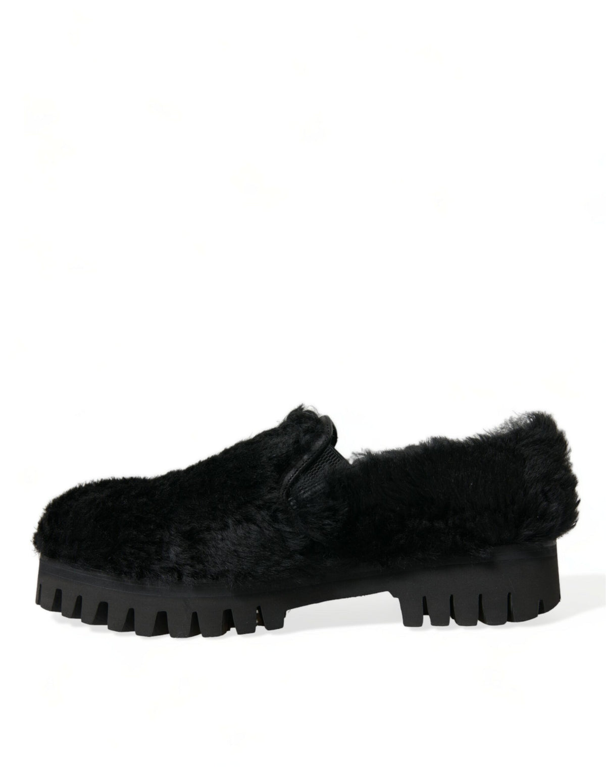 Dolce & Gabbana Zwarte Leren Slippers met Bont, Geklede Schoenen