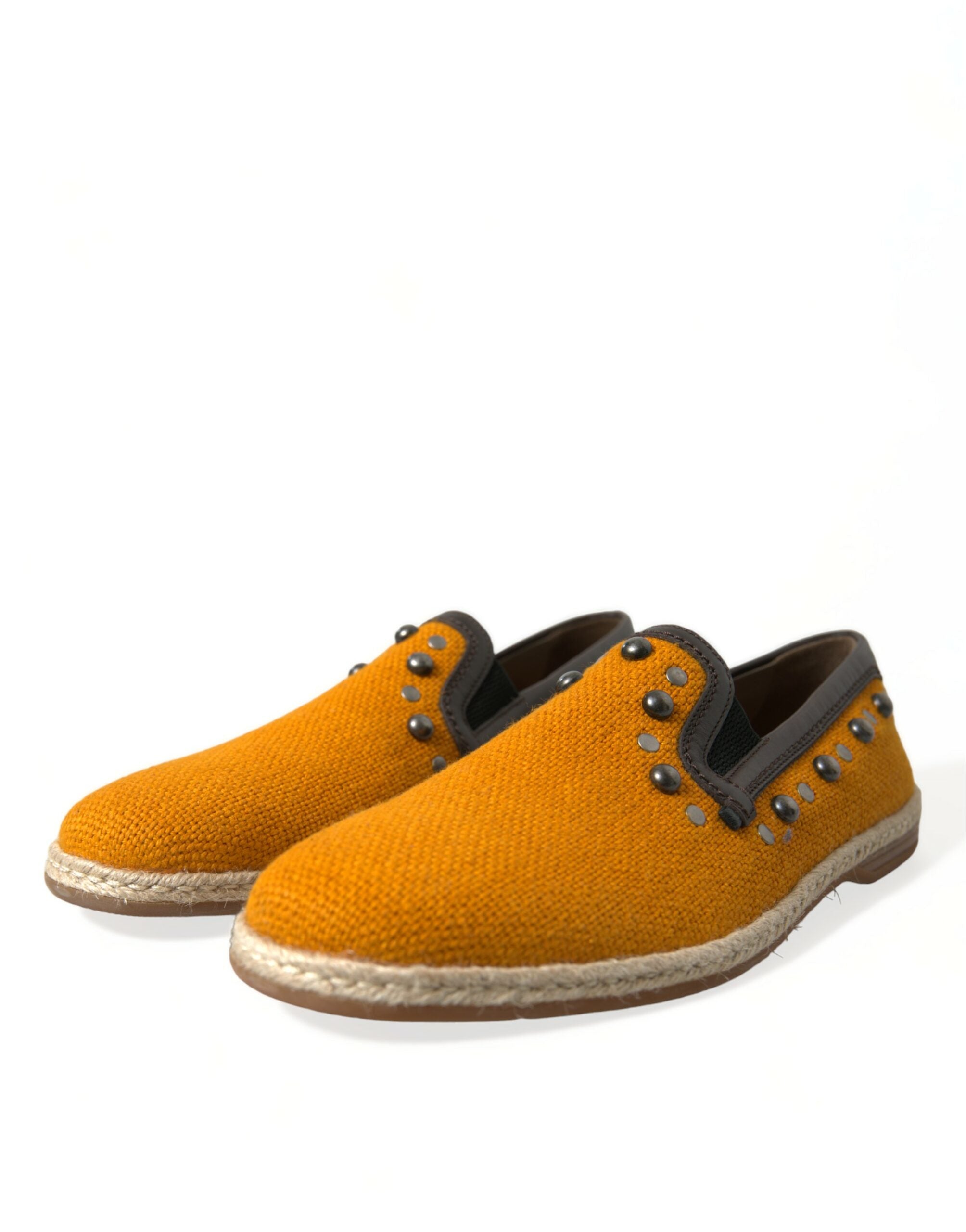 Dolce & Gabbana Oranje Linnen Leren Instappers met Studs