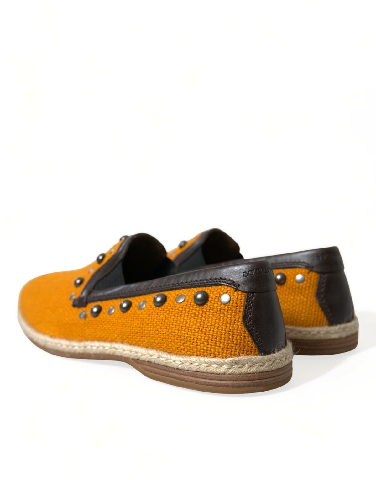 Dolce & Gabbana Oranje Linnen Leren Instappers met Studs