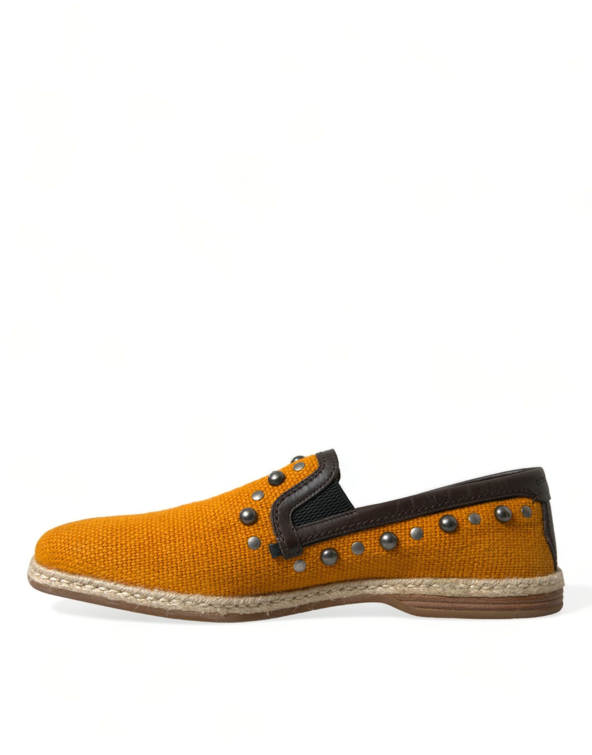 Dolce & Gabbana Oranje Linnen Leren Instappers met Studs