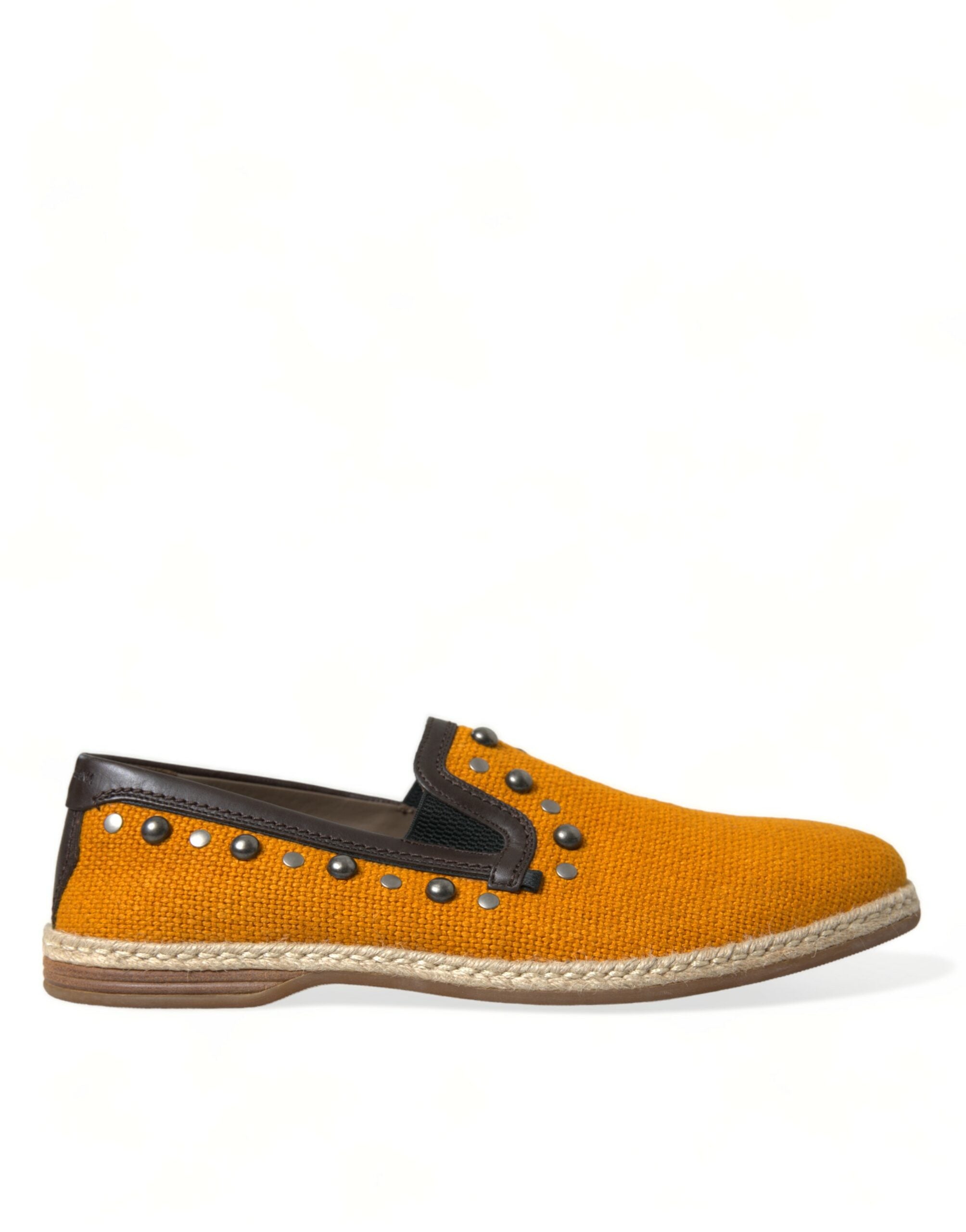 Dolce & Gabbana Oranje Linnen Leren Instappers met Studs