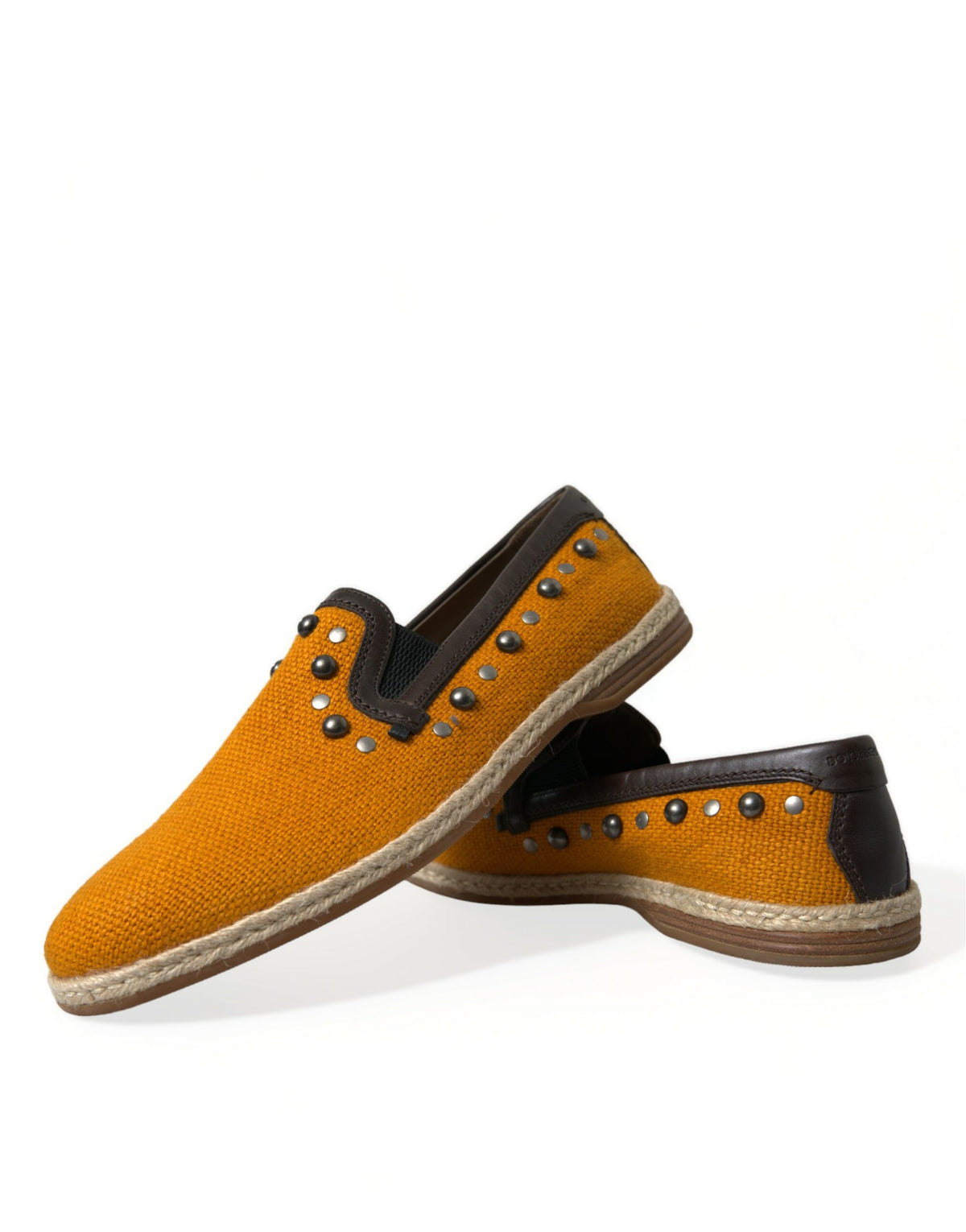 Dolce & Gabbana Oranje Linnen Leren Instappers met Studs