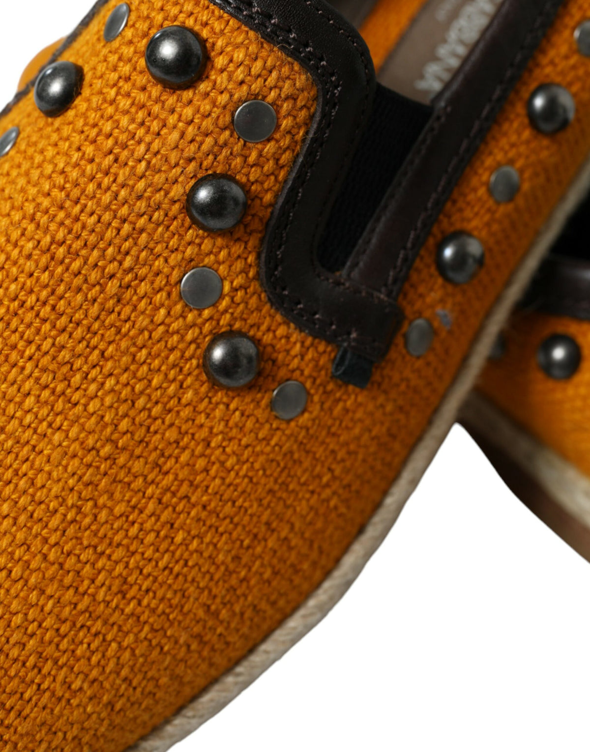 Dolce & Gabbana Oranje Linnen Leren Instappers met Studs
