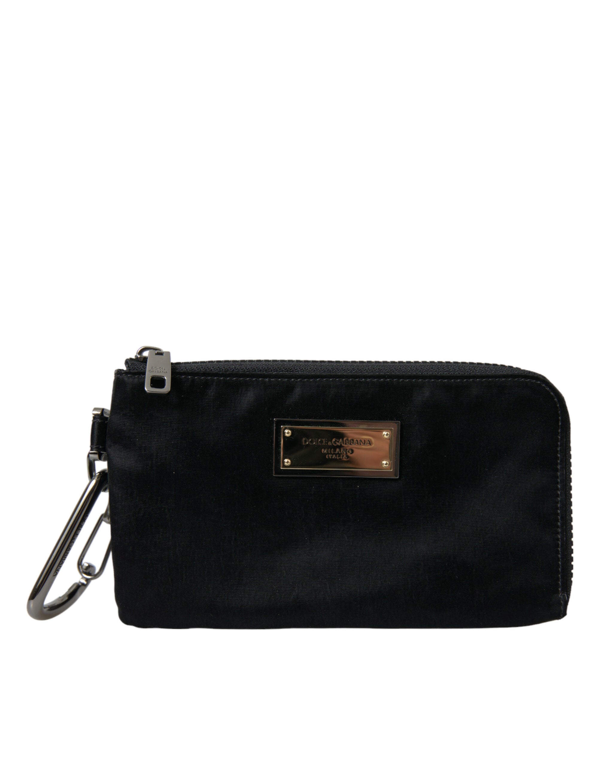 Dolce & Gabbana Black Nylon Logo Plaque Keyring Pouch Clutch Bags