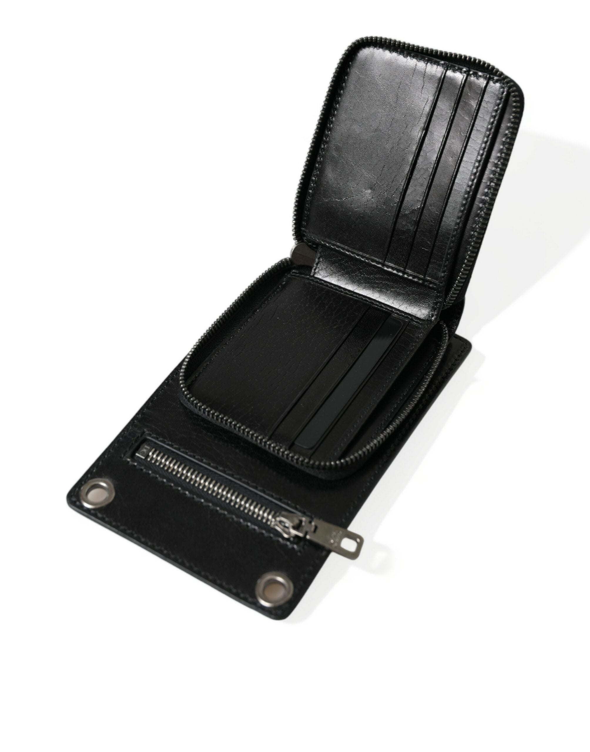 Dolce & Gabbana Portemonnee Zwart Paardenleer Rits Logo Cross Body Telefoonvak