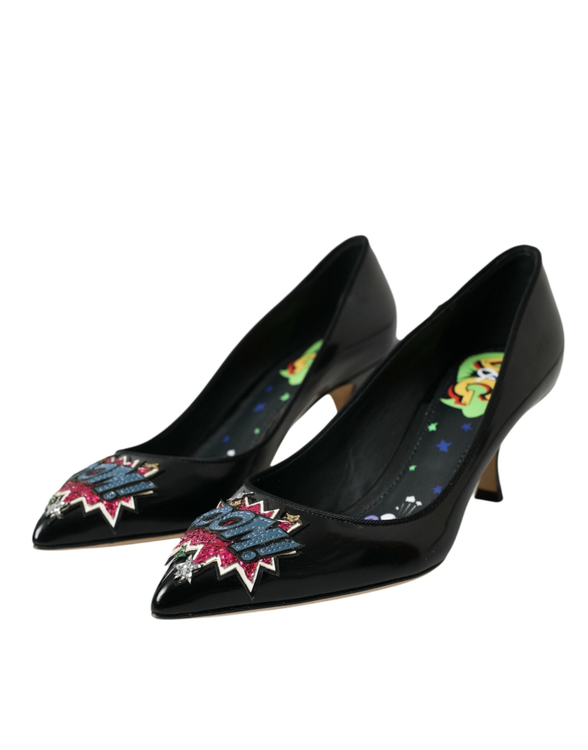 Dolce & Gabbana Zwart Leren BOOM Patch Hakken Pumps Schoenen