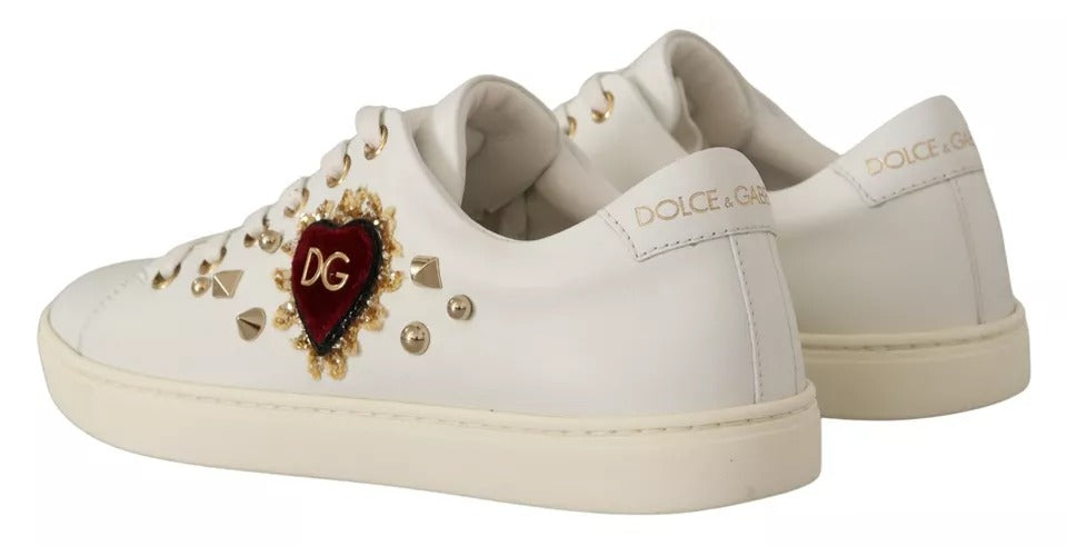 Dolce & Gabbana Witte Leren Gouden Rode Hart Sneakers Schoenen