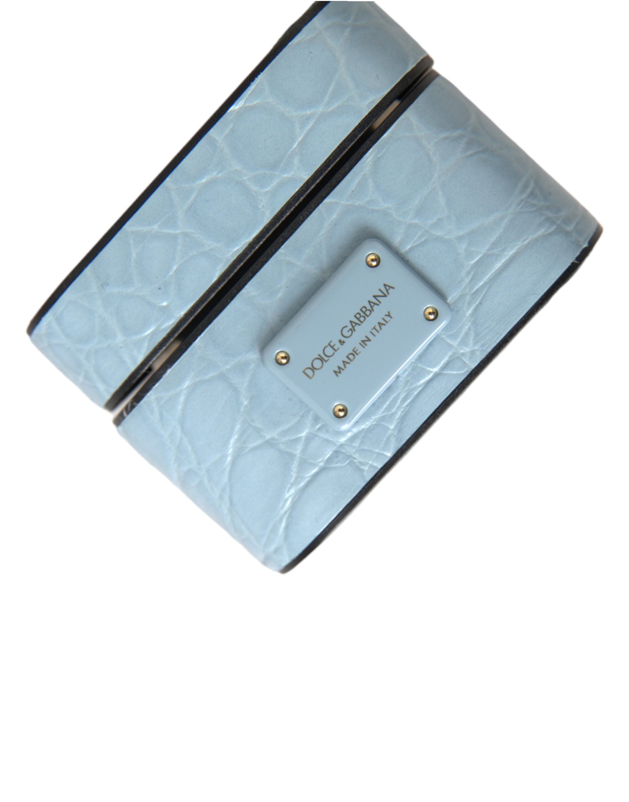 Dolce & Gabbana Lichtblauwe Leren Metalen Logo Plaquette Airpods Hoesje