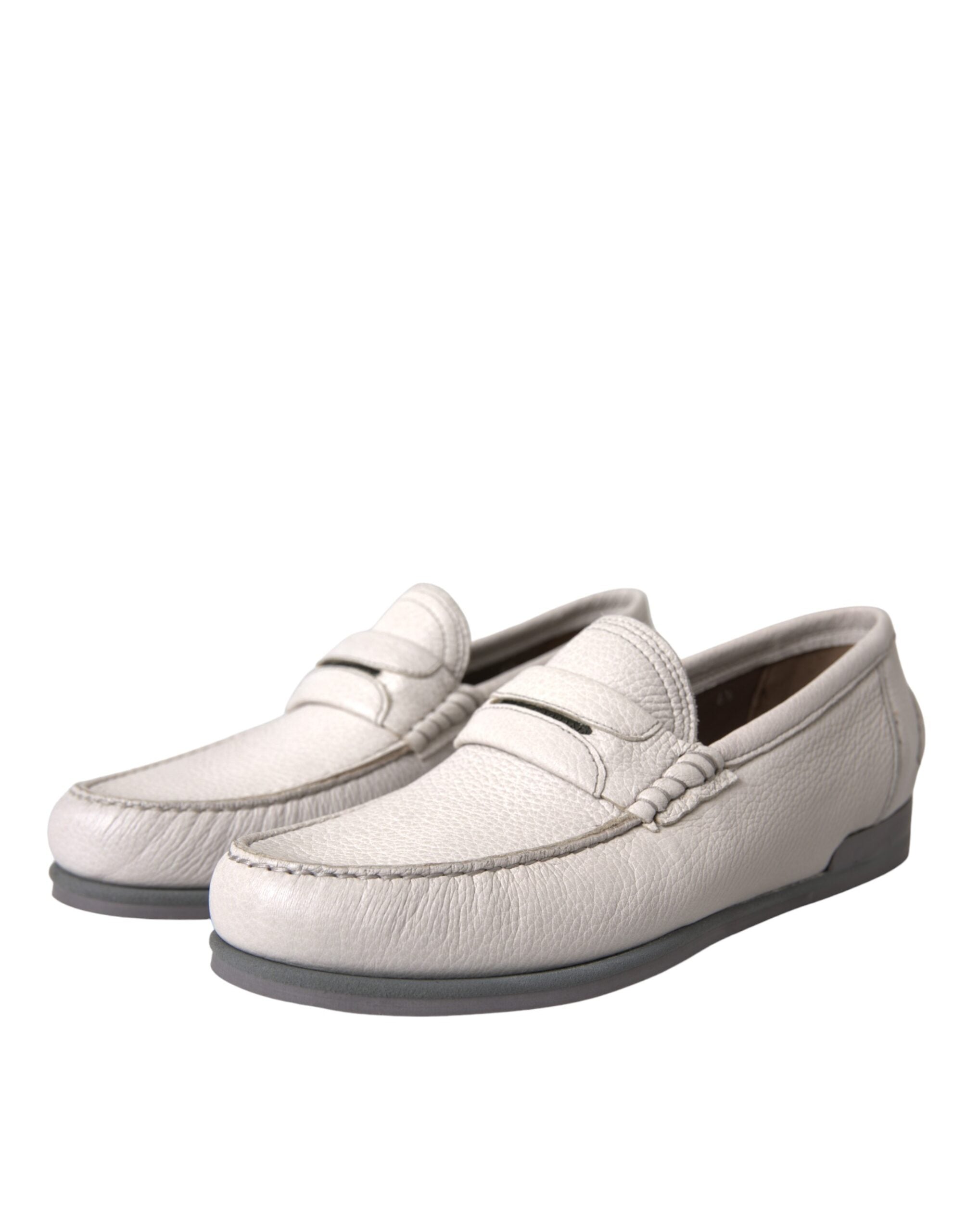 Dolce & Gabbana Witgrijze Leren Slip-on Mocassin Loafers