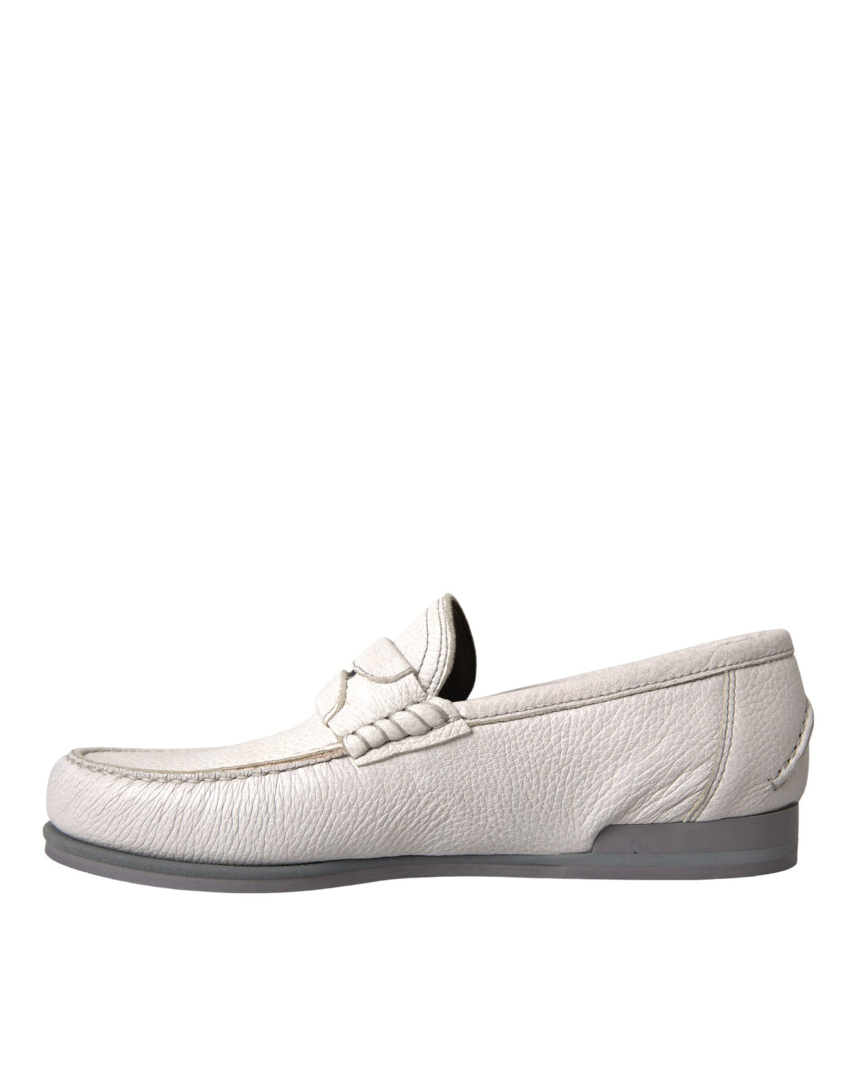 Dolce & Gabbana White Gray Leather Slip-On Moccasin Loafer Shoes