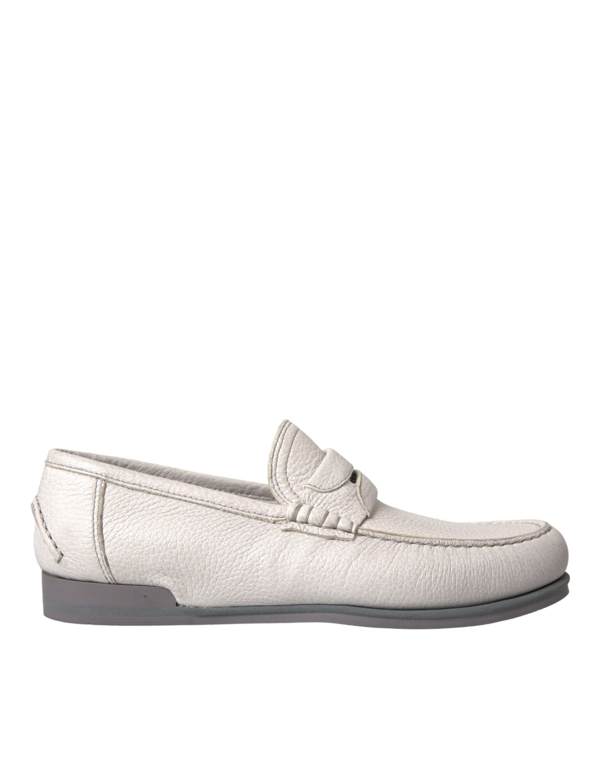 Dolce & Gabbana White Gray Leather Slip-On Moccasin Loafer Shoes
