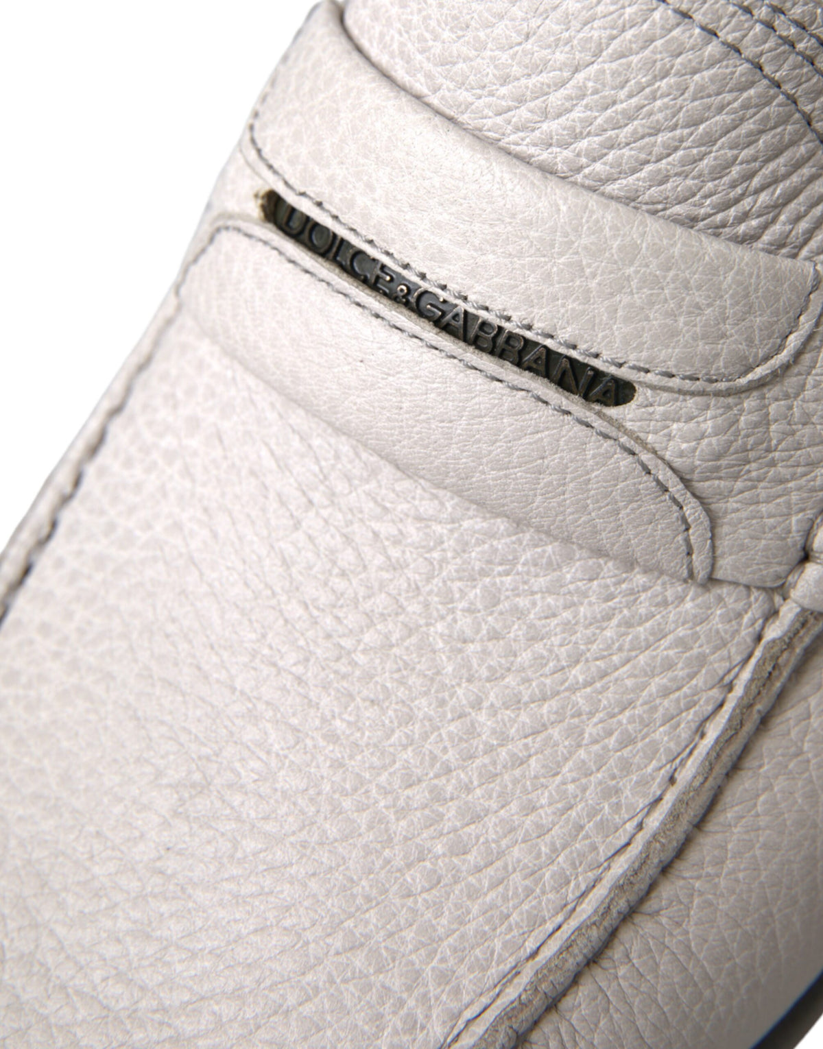 Dolce & Gabbana White Gray Leather Slip-On Moccasin Loafer Shoes