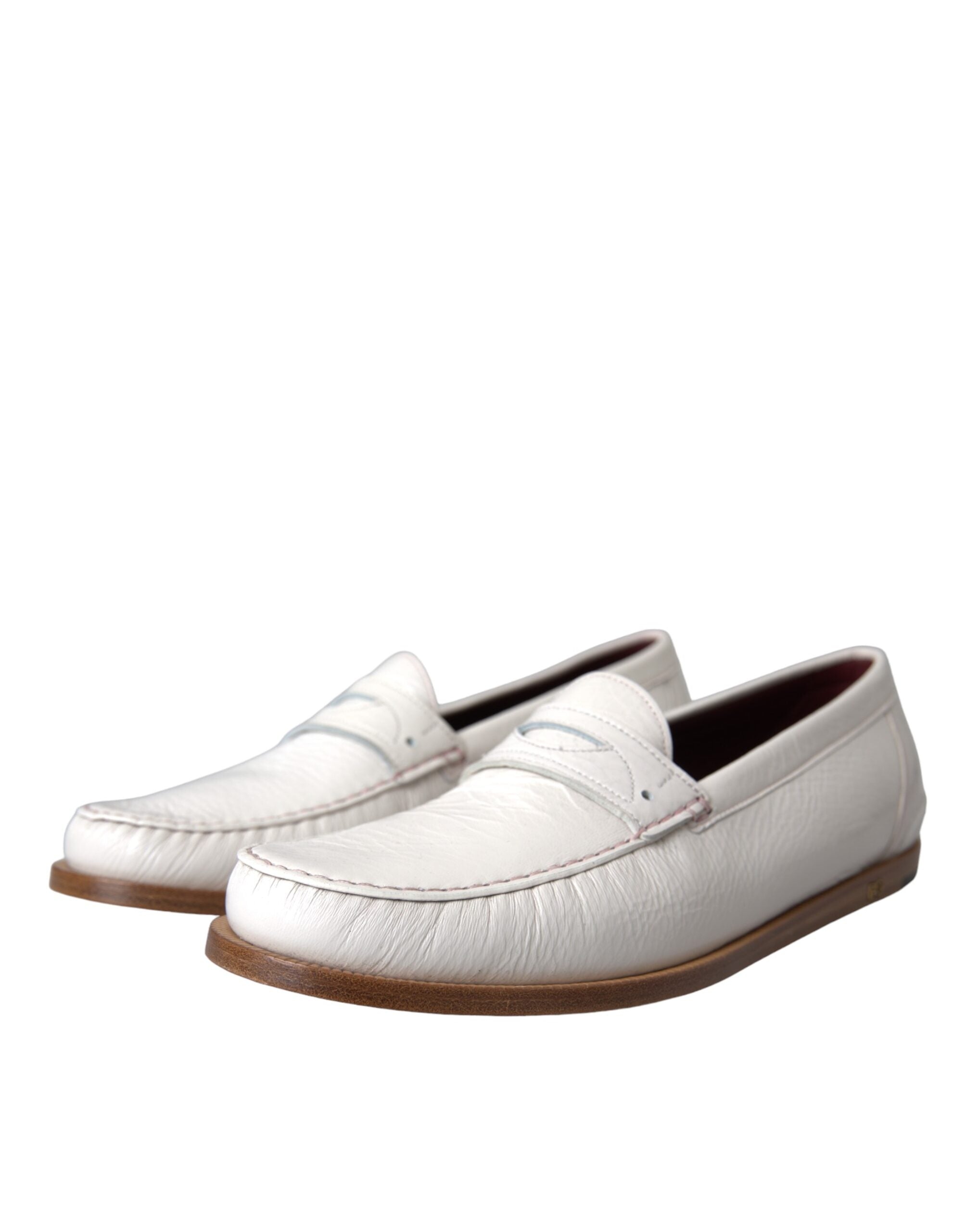 Dolce & Gabbana Witte Leren Instapper Mocassin Loafers Schoenen
