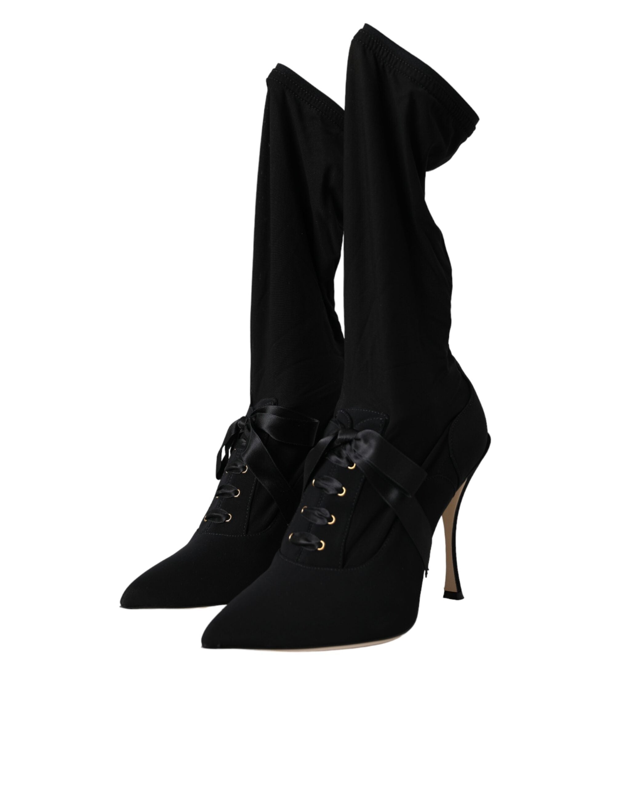 Dolce & Gabbana Black Stiletto Heel Mid-Calf Boots Shoes