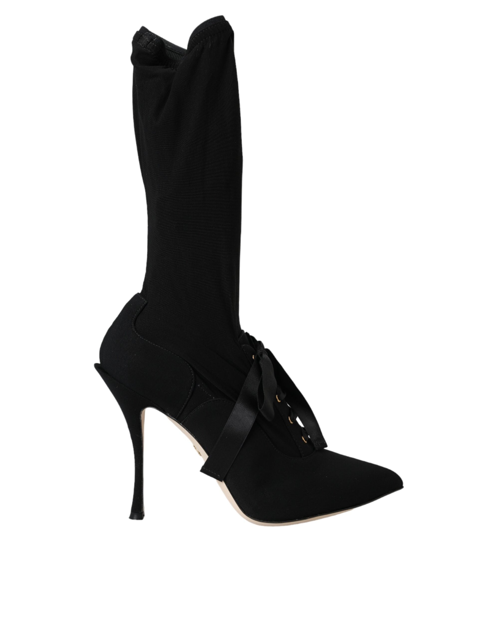 Dolce & Gabbana Black Stiletto Heel Mid-Calf Boots Shoes