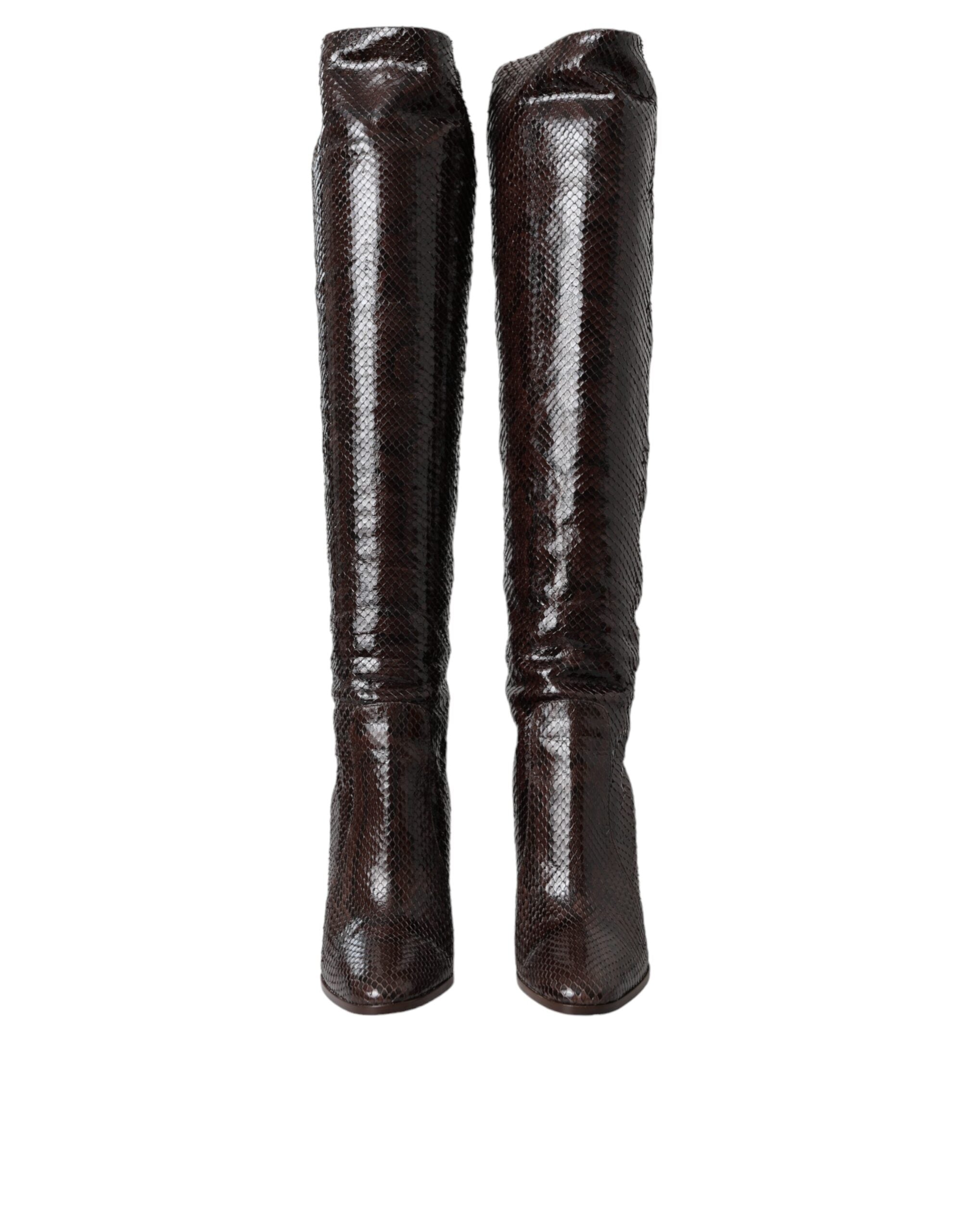 Dolce & Gabbana Brown Exotic Leather High Heel Boots