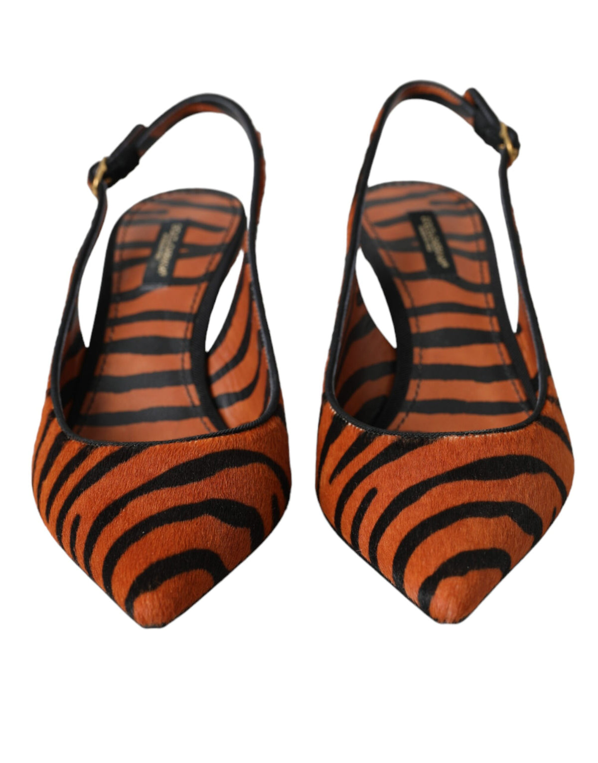 Dolce & Gabbana Zwarte Oranje Zebra Leren Slingbacks Schoenen