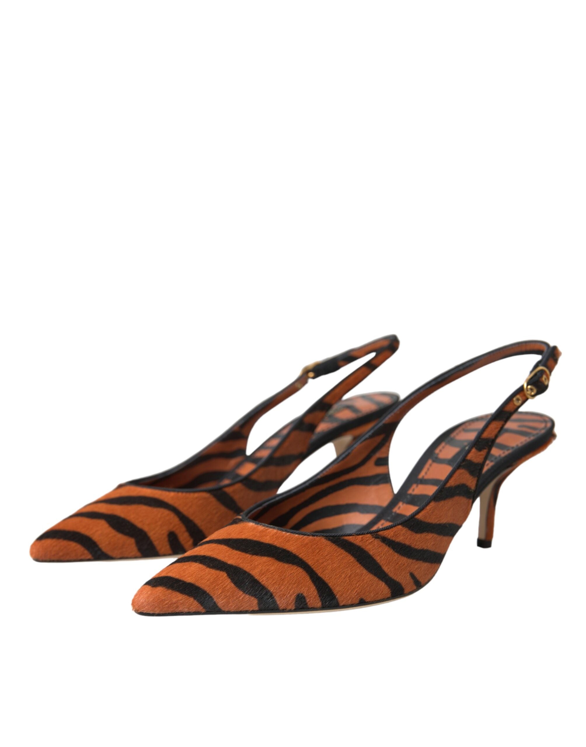 Dolce & Gabbana Zwarte Oranje Zebra Leren Slingbacks Schoenen