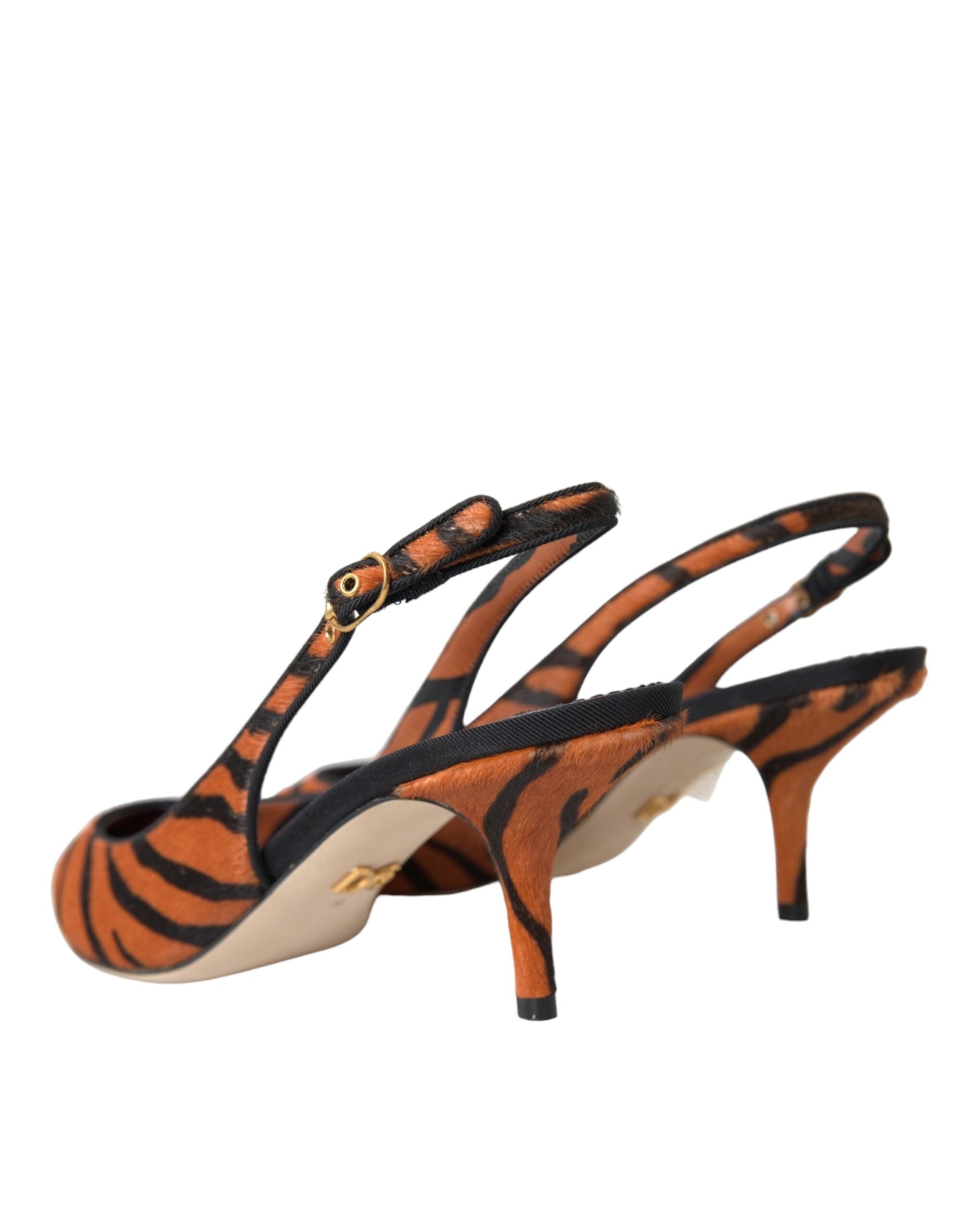 Dolce & Gabbana Black Orange Zebra Leather Slingback Shoes