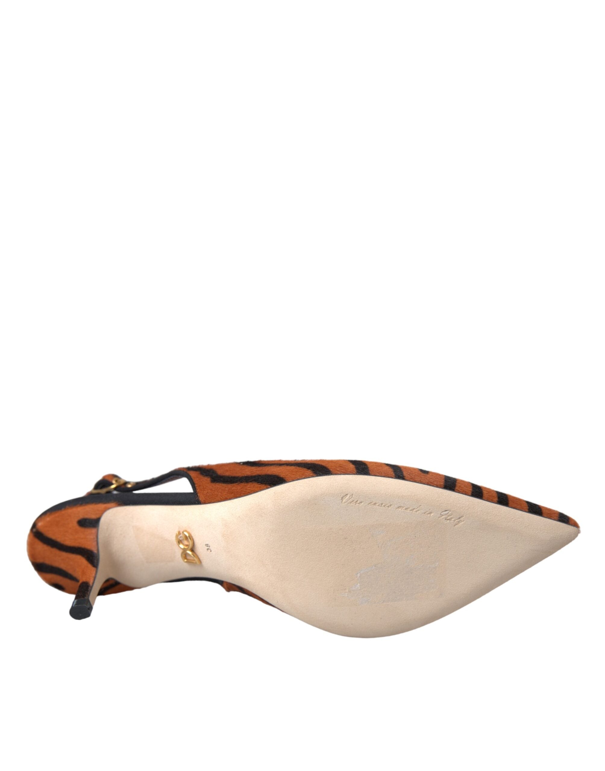 Dolce & Gabbana Black Orange Zebra Leather Slingback Shoes