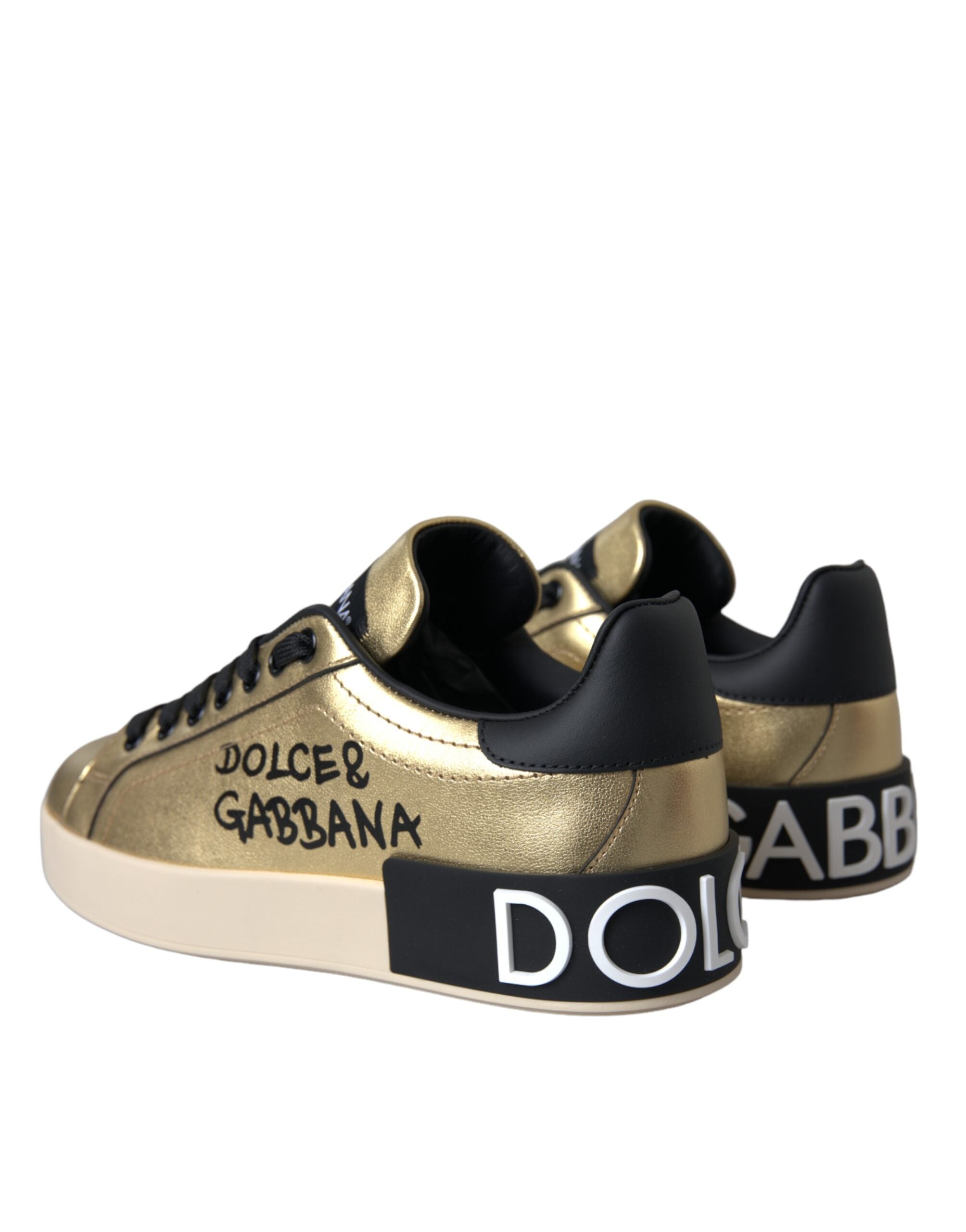 Dolce & Gabbana Gold Portofino Kalfslederen Sneakers Damesschoenen