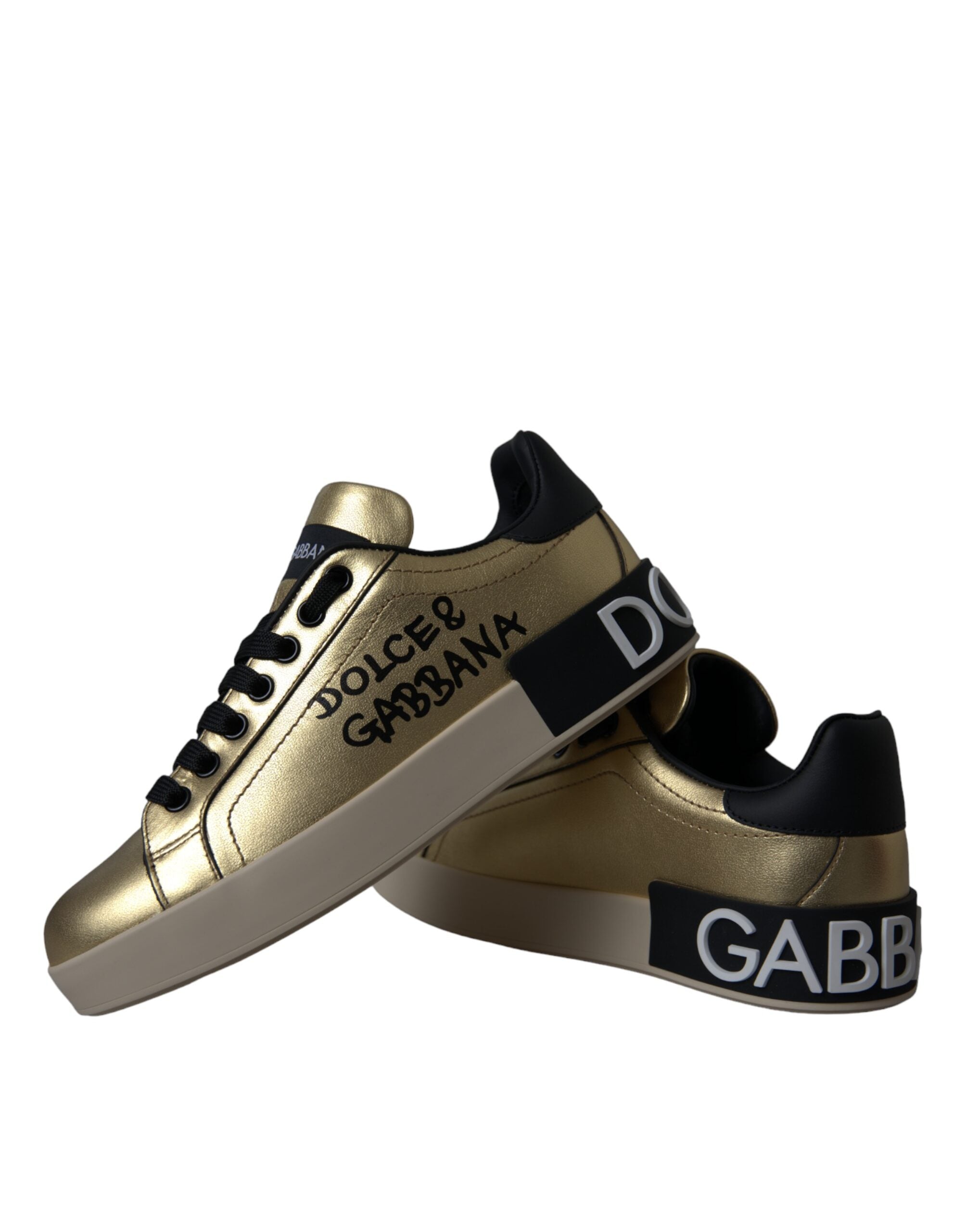 Dolce & Gabbana Gold Portofino Calf Leather Sneakers Women's Shoes