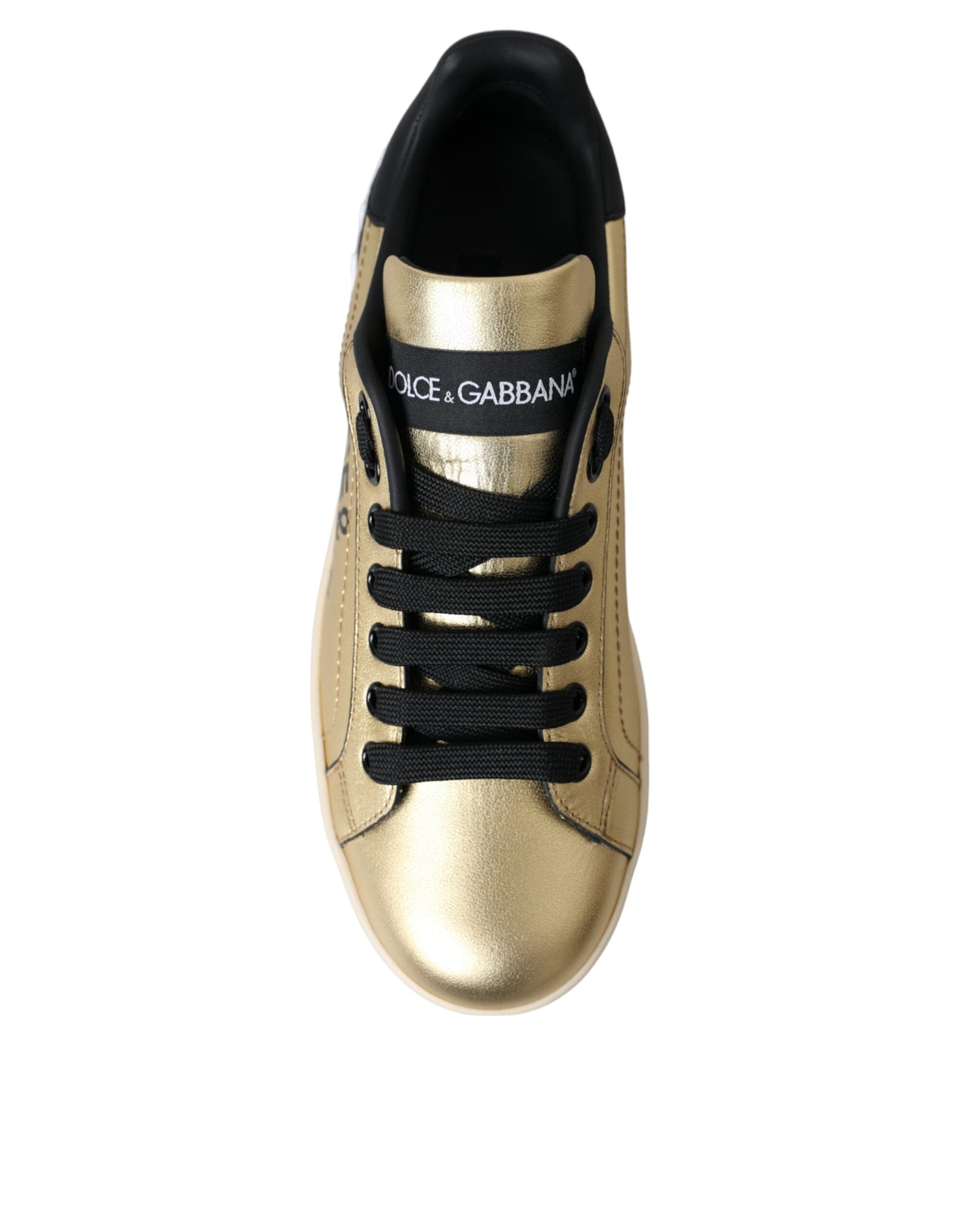 Dolce & Gabbana Gold Portofino Calf Leather Sneakers Women's Shoes