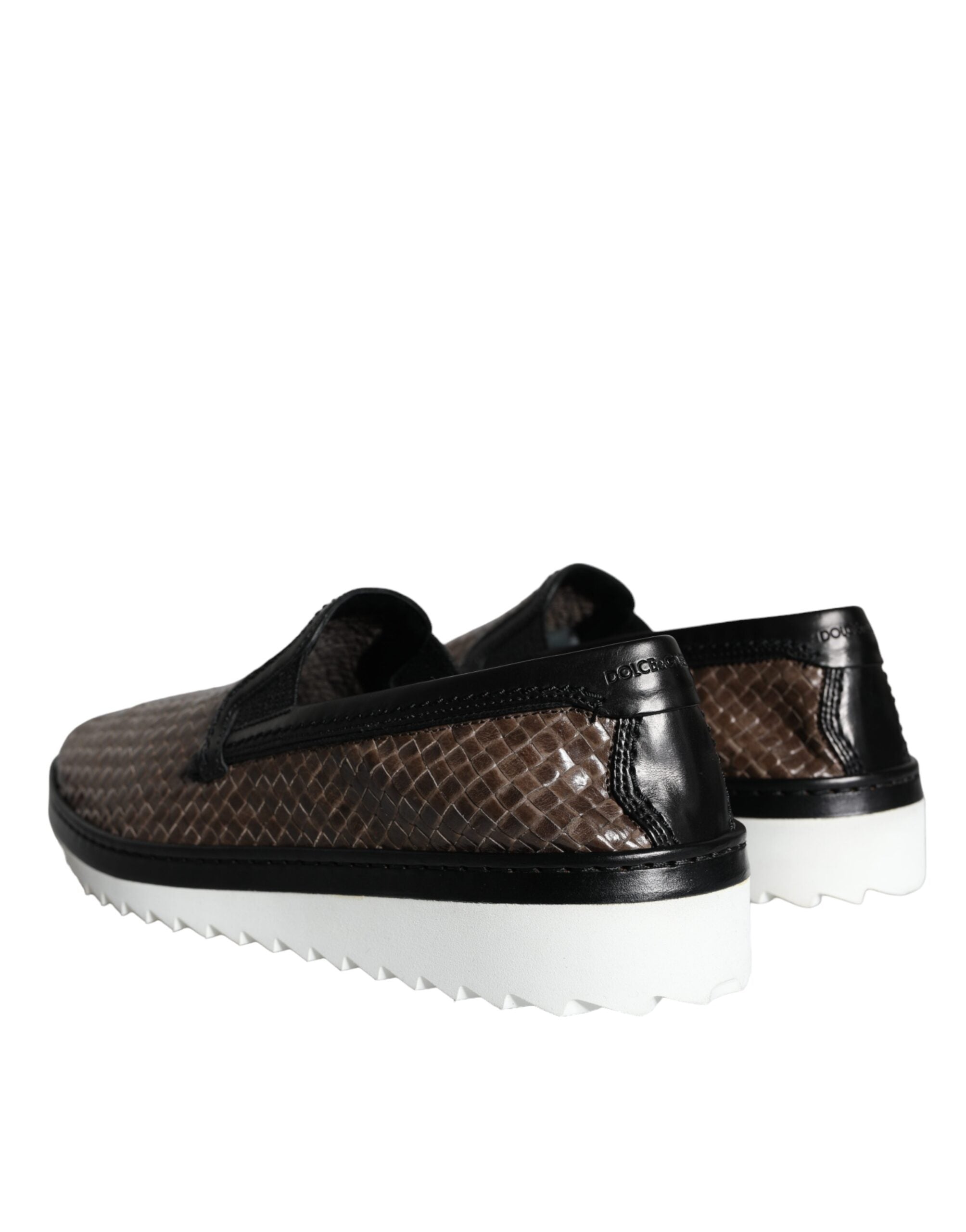 Dolce & Gabbana Brown Black Leather Woven Men's Loafers Shoes