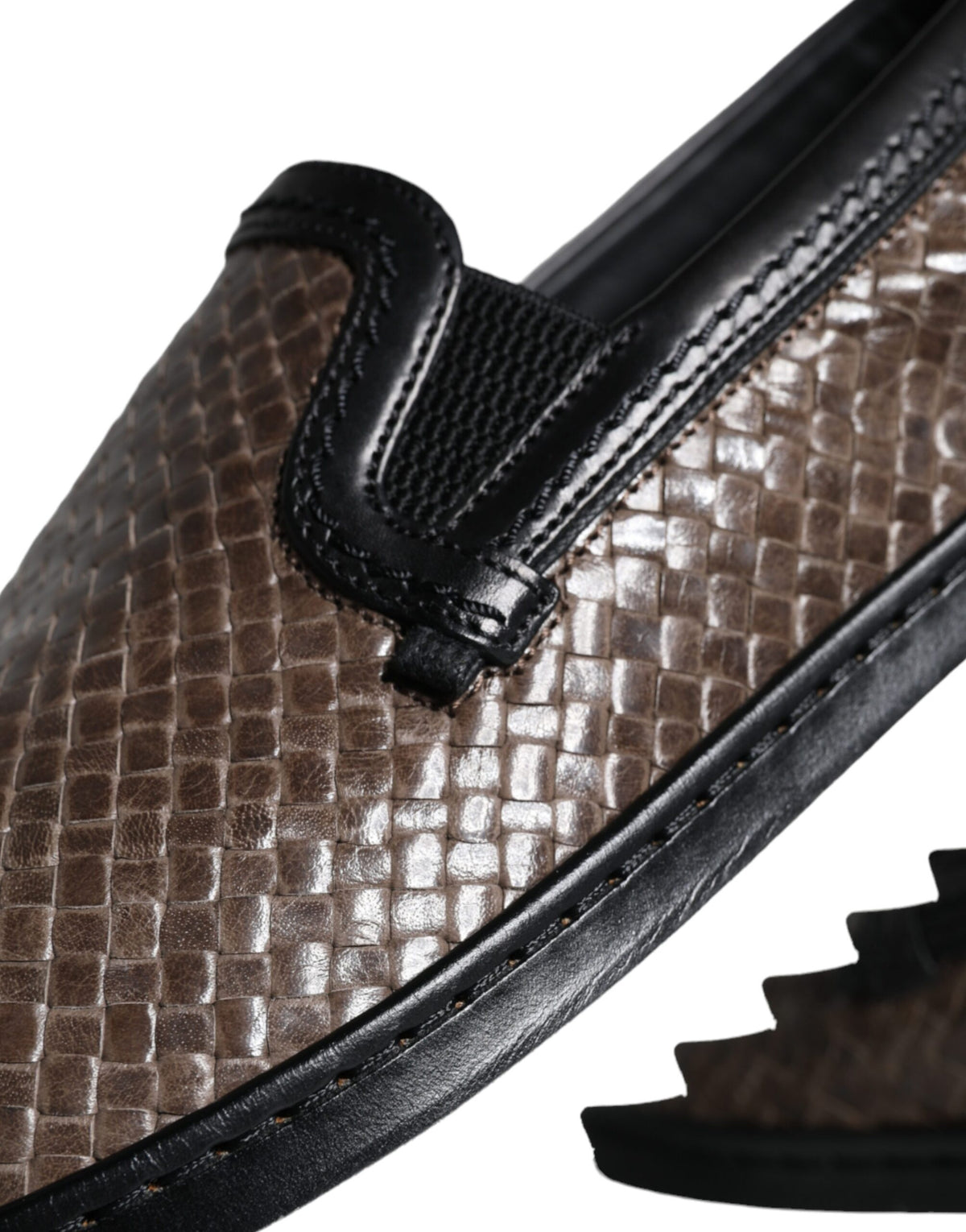 Dolce & Gabbana Brown Black Leather Woven Men's Loafers Shoes