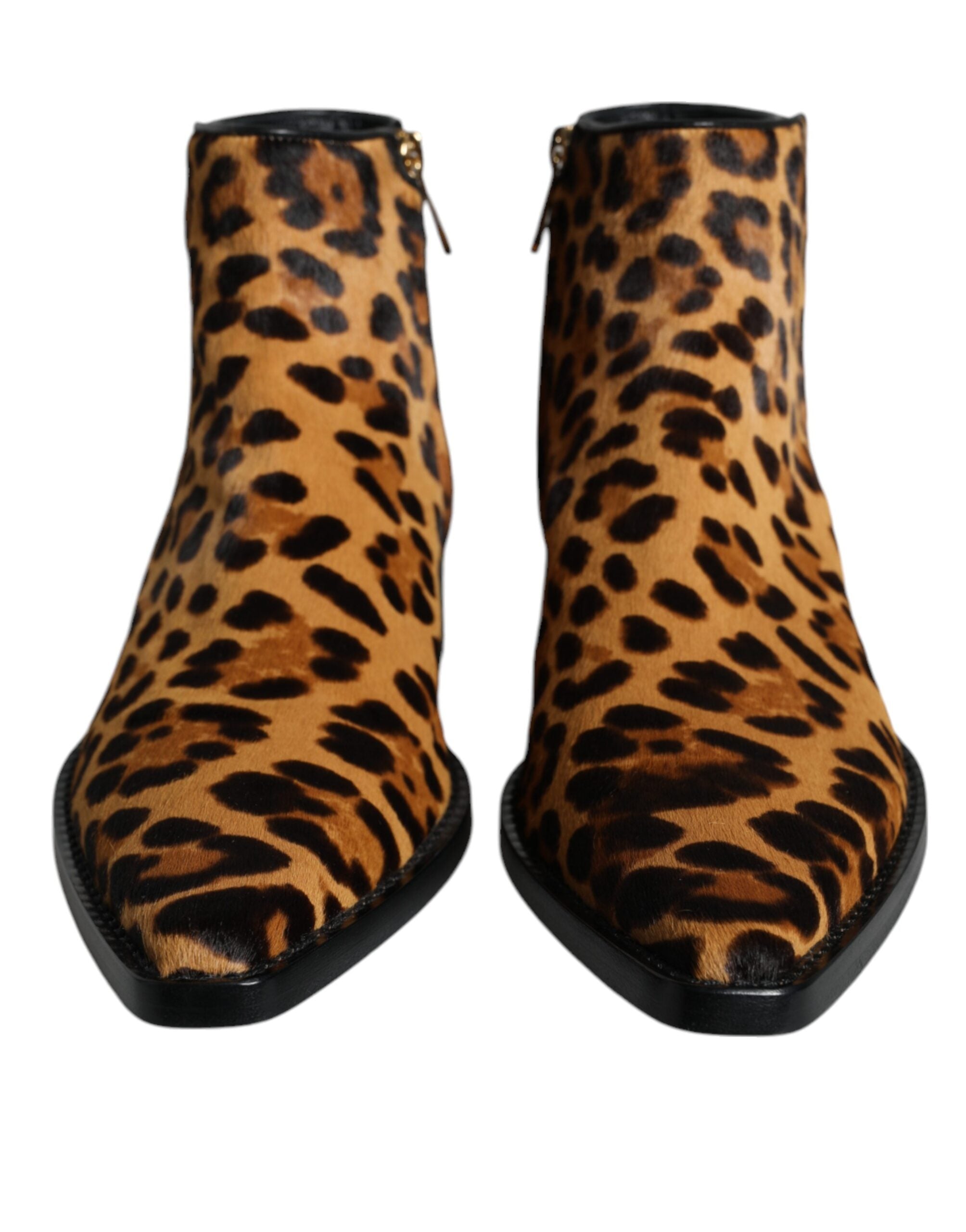 Dolce & Gabbana Brown Leopard Calf Hair Ankle Boots Shoes