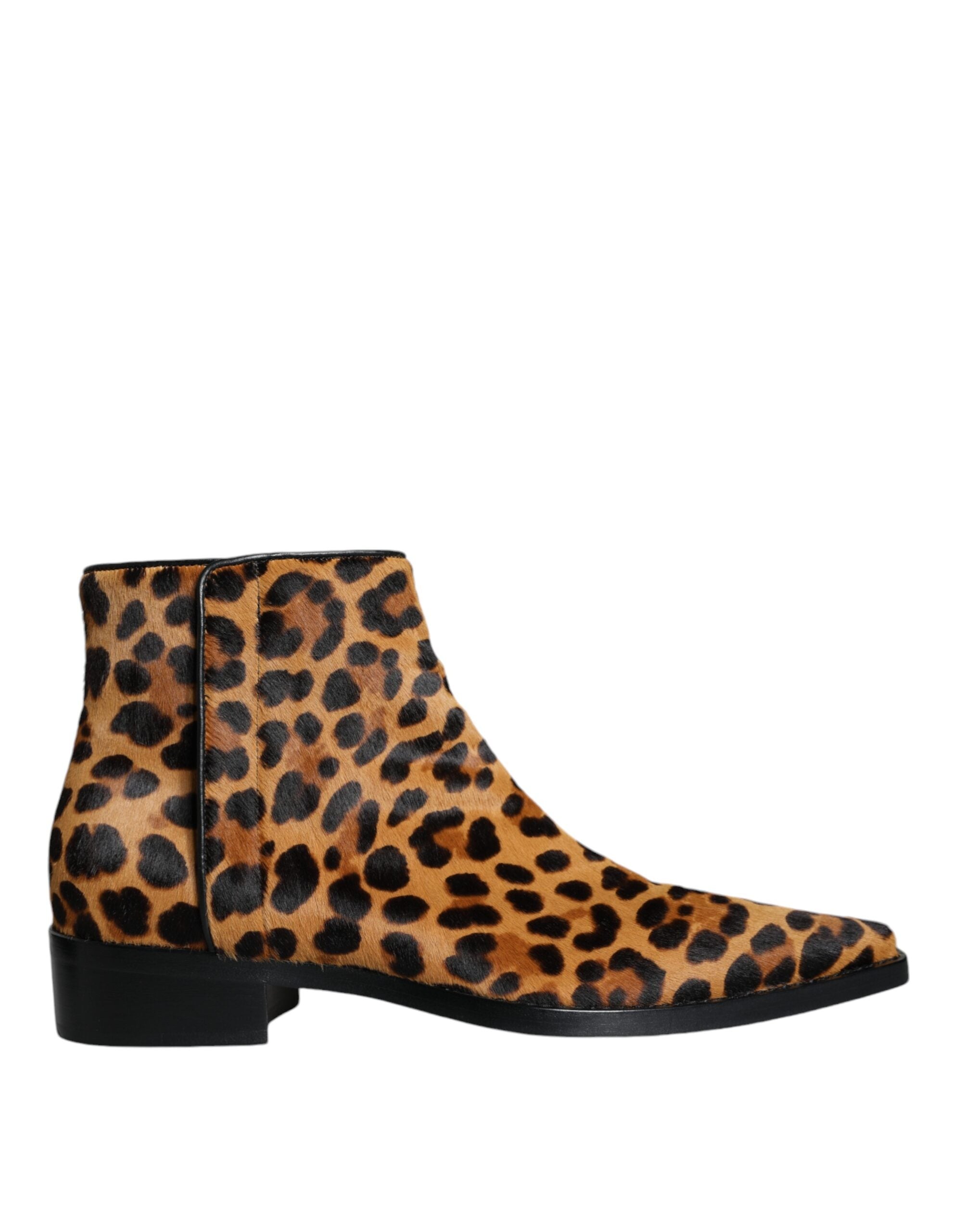 Dolce & Gabbana Brown Leopard Calf Hair Ankle Boots Shoes