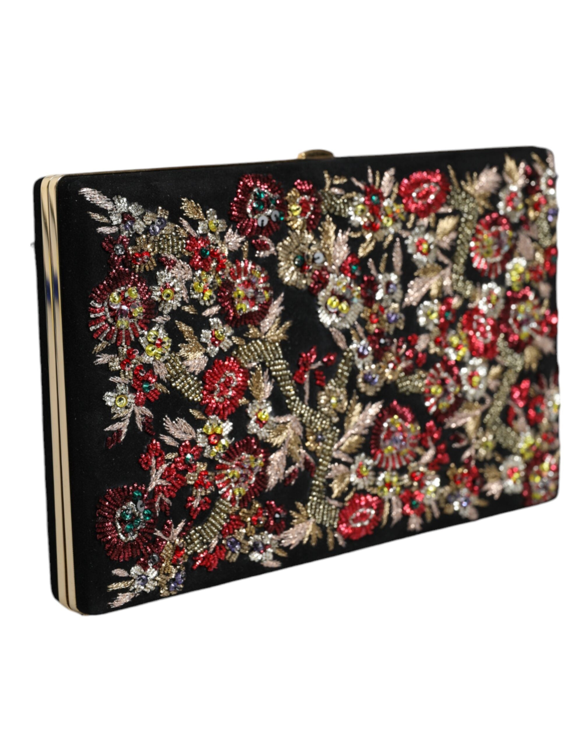 Dolce & Gabbana Meerkleurige Gebloemde Gouden Frame Clutch Avondtas