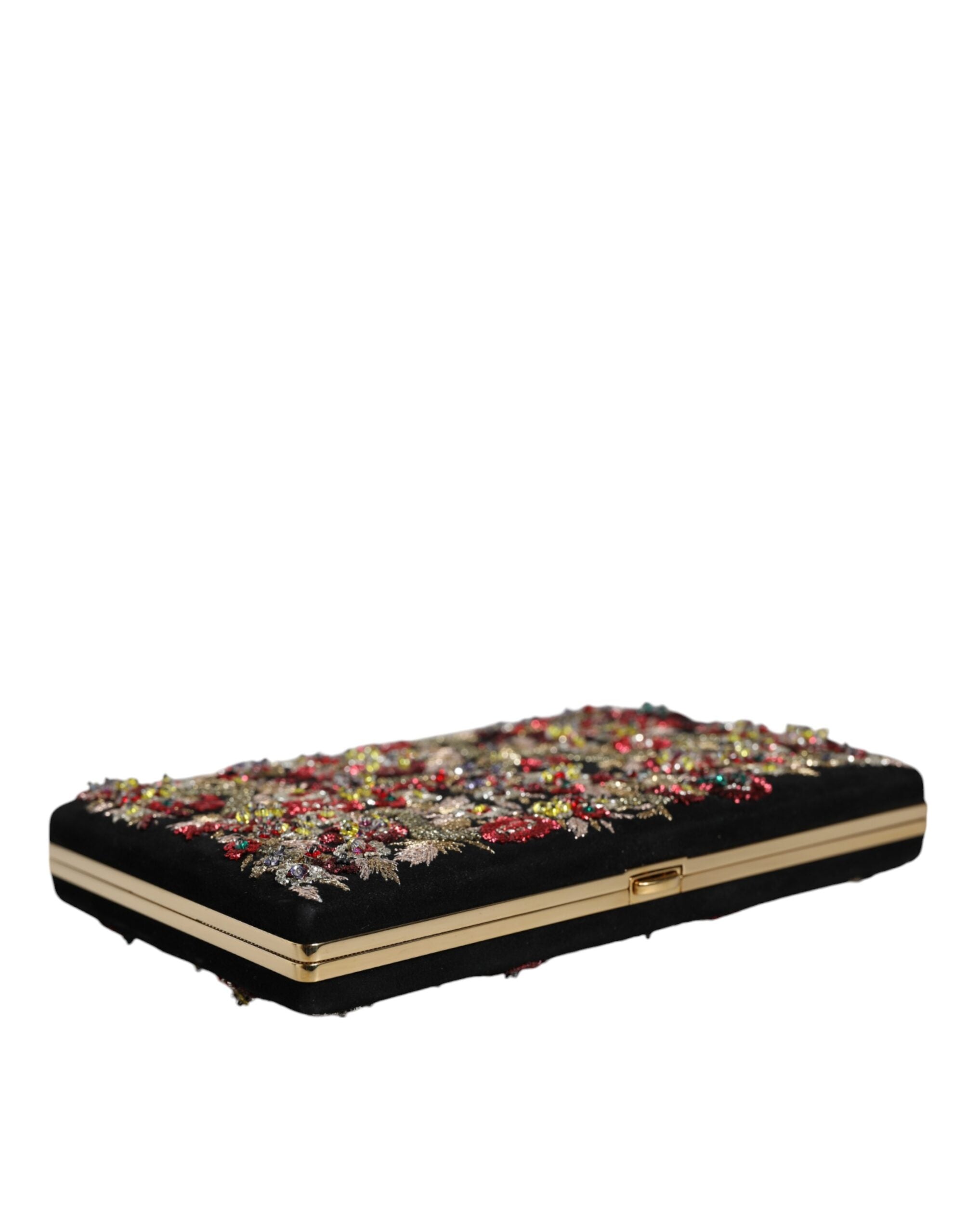 Dolce & Gabbana Meerkleurige Gebloemde Gouden Frame Clutch Avondtas