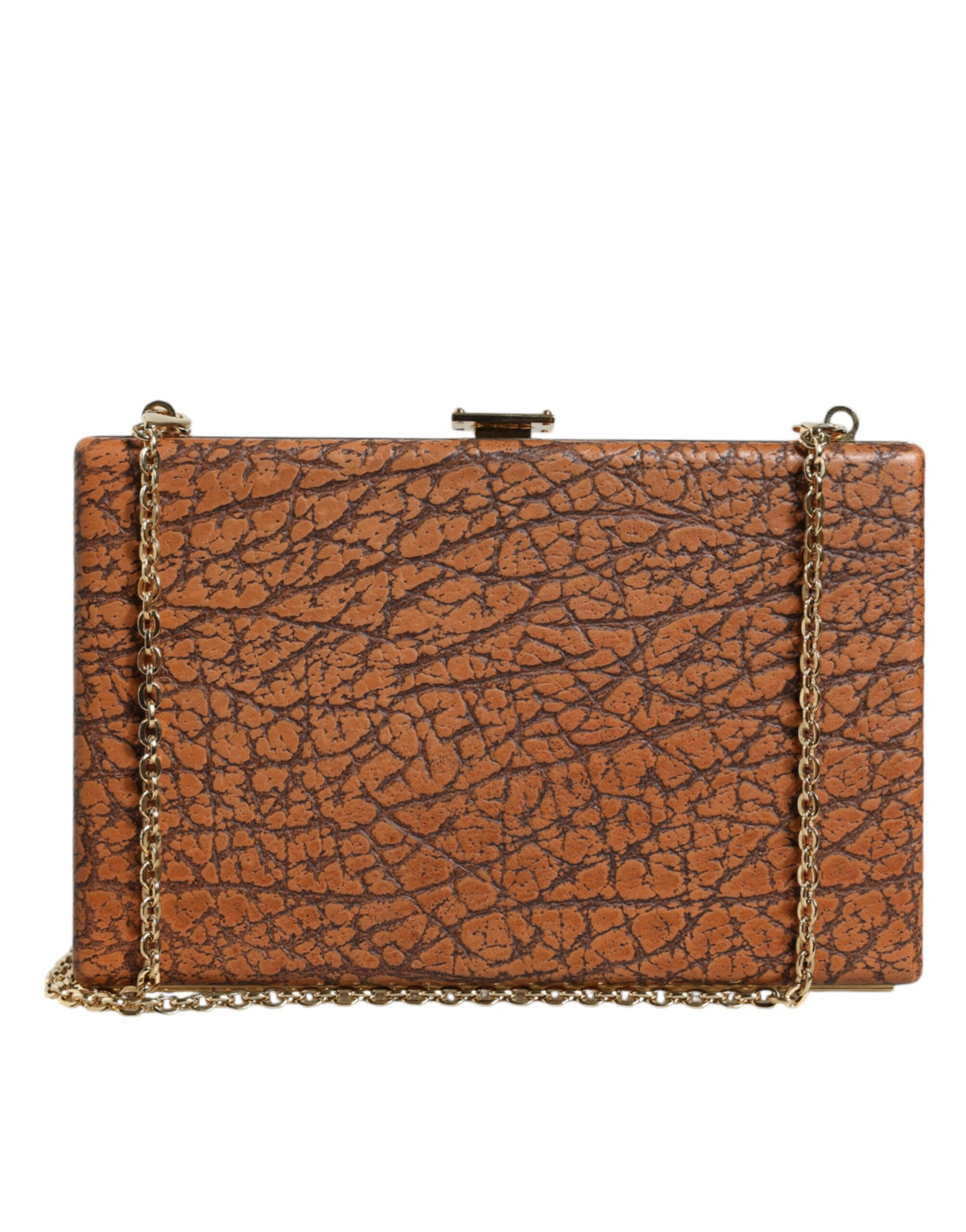 Dolce & Gabbana Bruin Lederen Goudkleurige Frame Clutch Mini Crossbody Tas