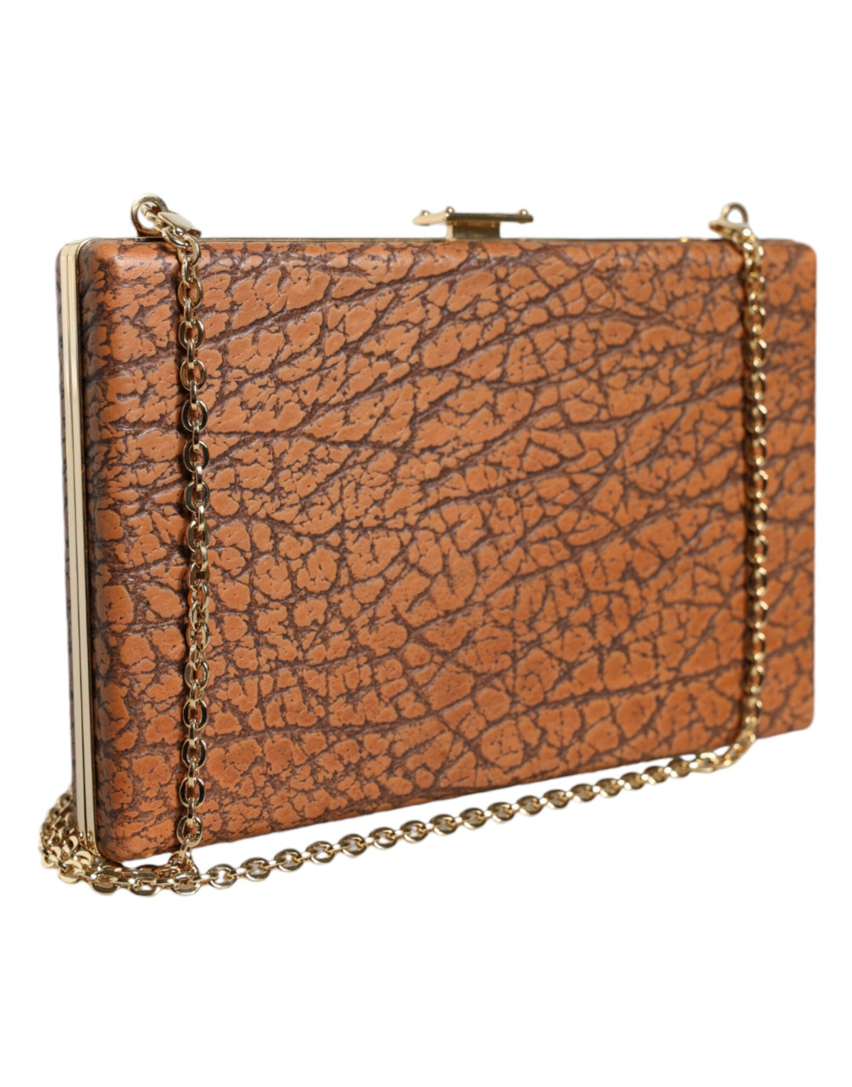 Dolce & Gabbana Bruin Lederen Goudkleurige Frame Clutch Mini Crossbody Tas
