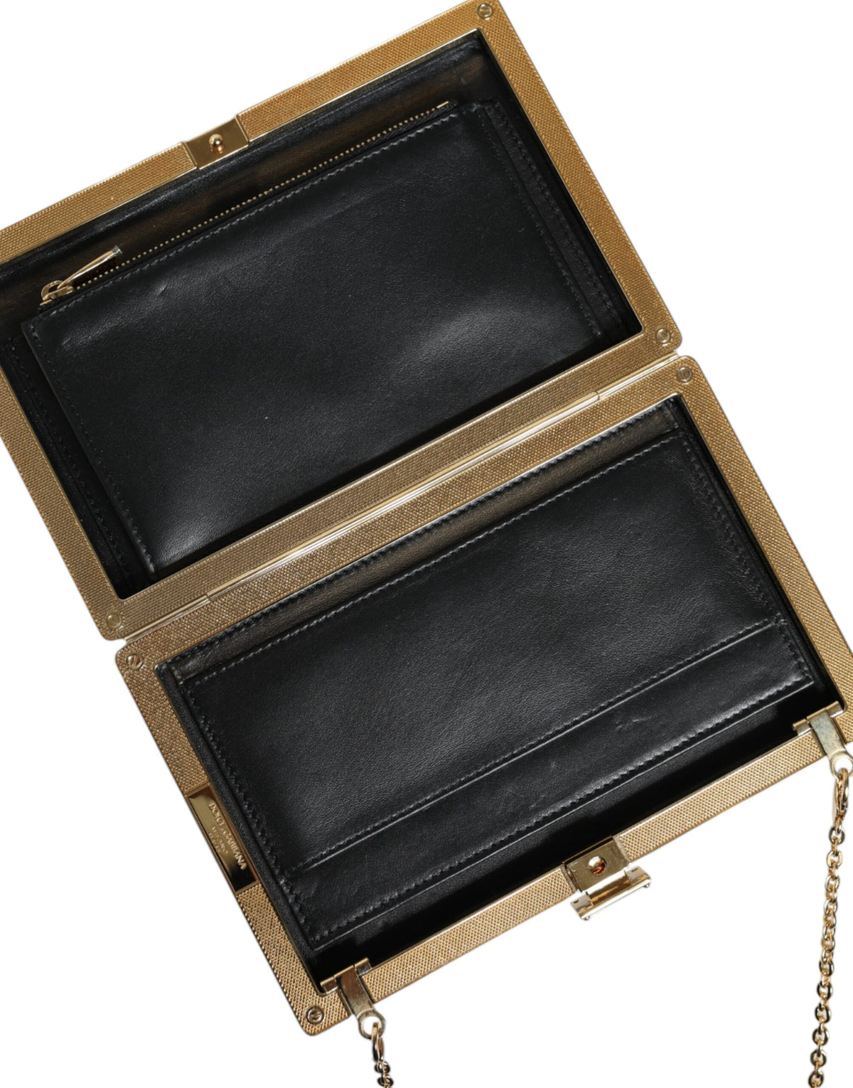 Dolce & Gabbana Bruin Lederen Goudkleurige Frame Clutch Mini Crossbody Tas