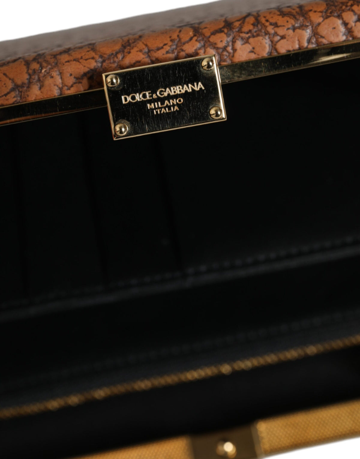 Dolce & Gabbana Bruin Lederen Goudkleurige Frame Clutch Mini Crossbody Tas