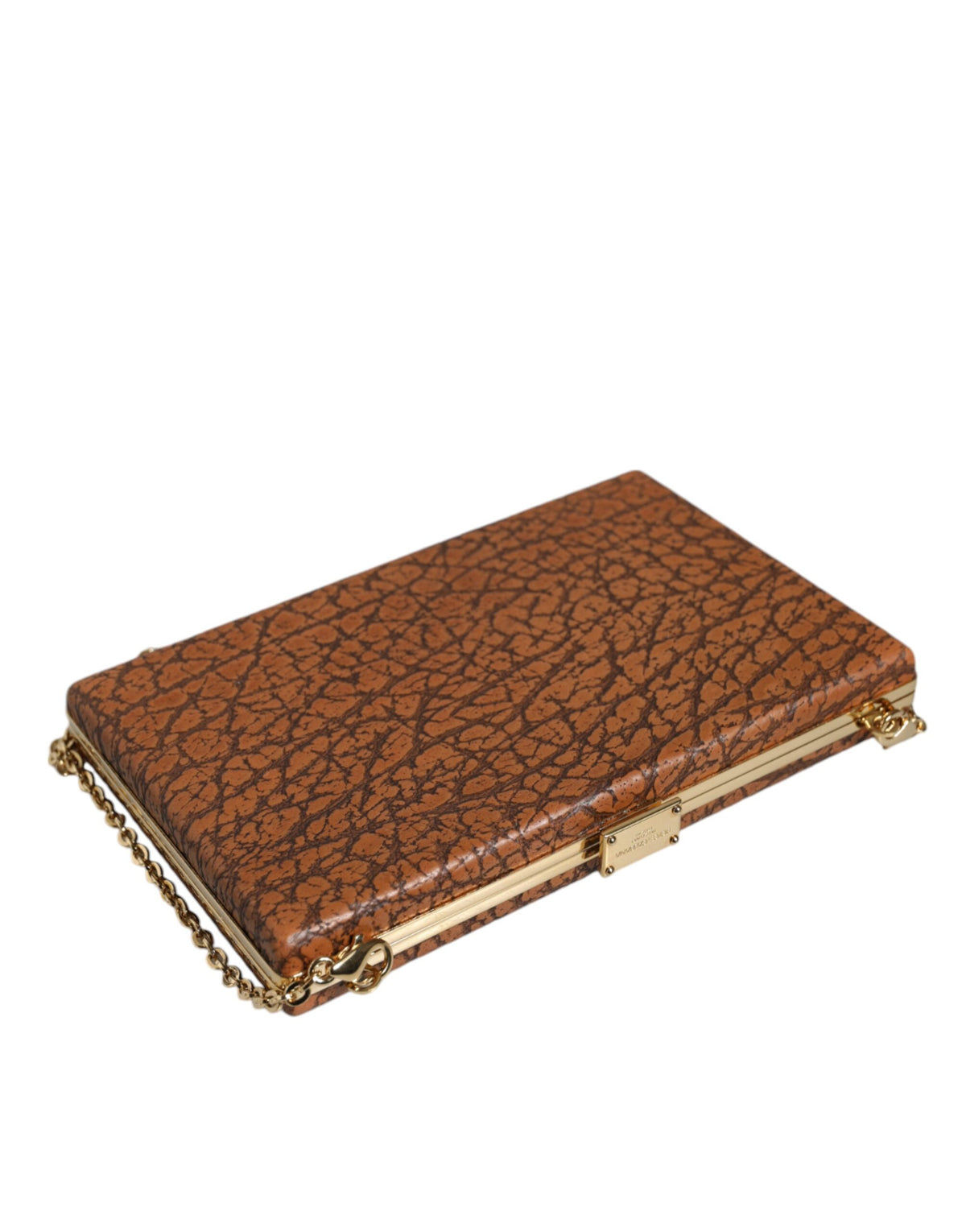 Dolce & Gabbana Bruin Lederen Goudkleurige Frame Clutch Mini Crossbody Tas