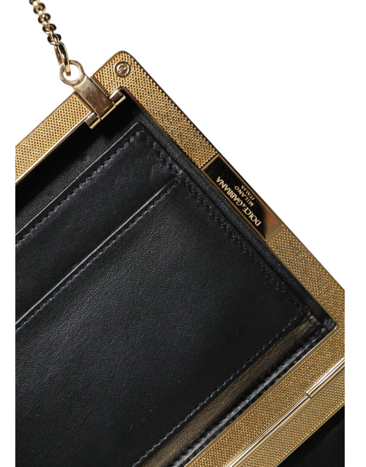 Dolce & Gabbana Bruin Lederen Goudkleurige Frame Clutch Mini Crossbody Tas