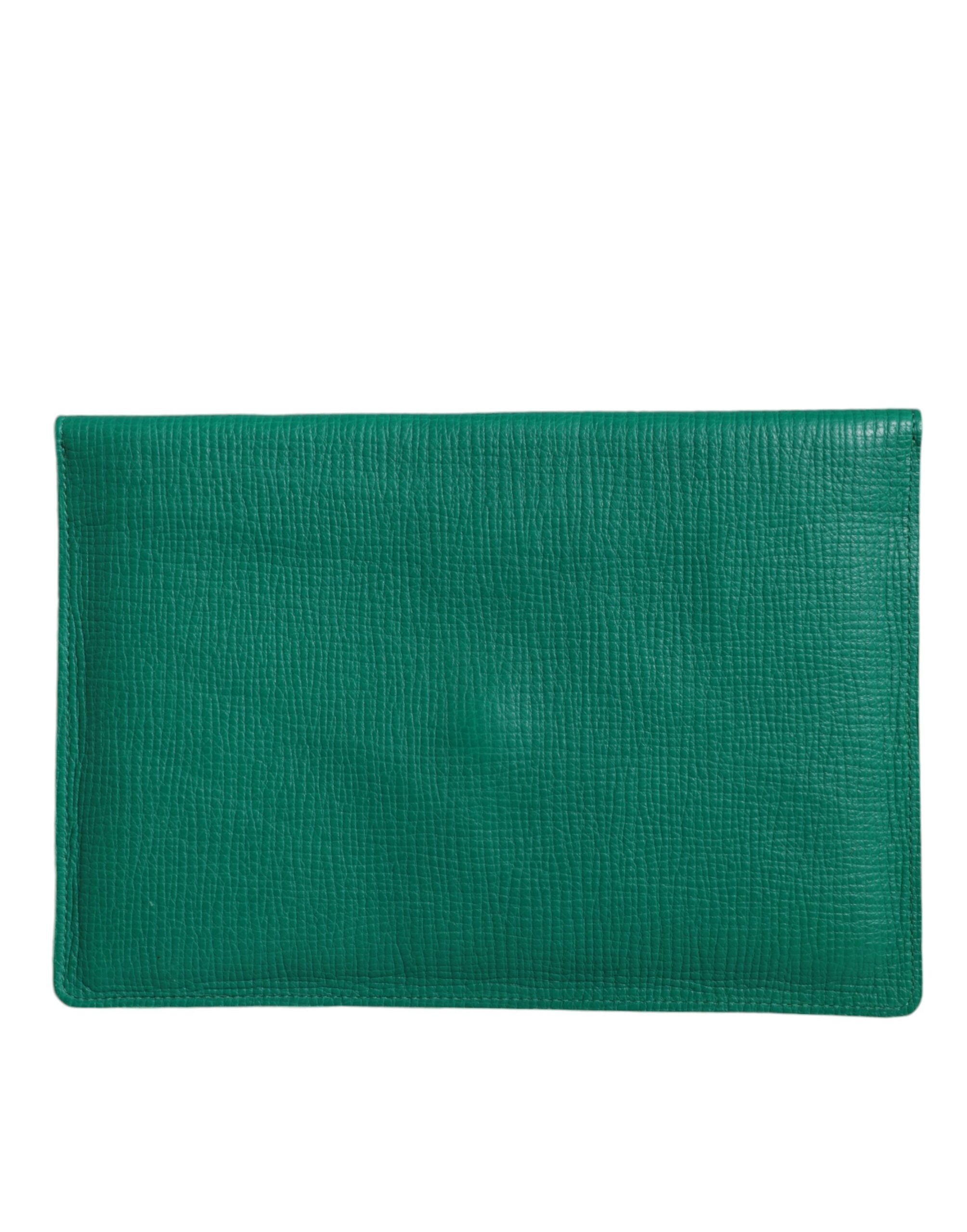 Dolce & Gabbana Groen Leren Handtas Clutch Mini Portemonnee Etui Tablethoes
