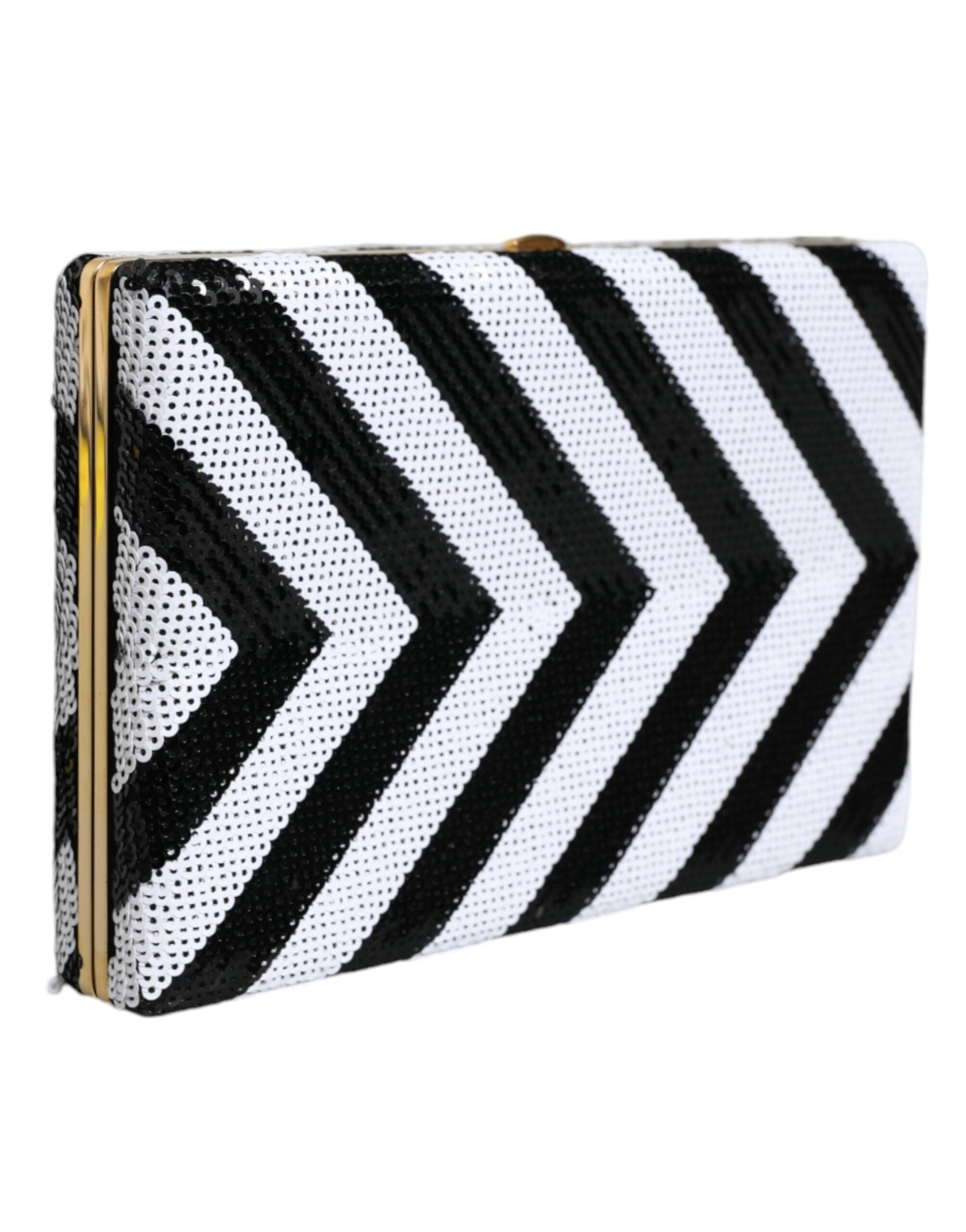 Pochette de soirée Dolce & Gabbana noire et dorée avec cadre blanc