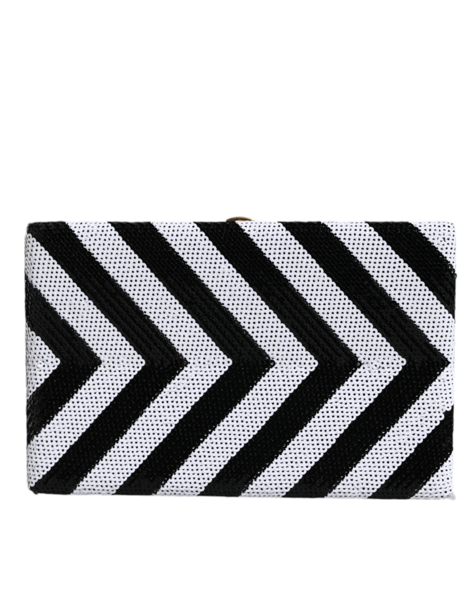 Pochette de soirée Dolce & Gabbana noire et dorée avec cadre blanc
