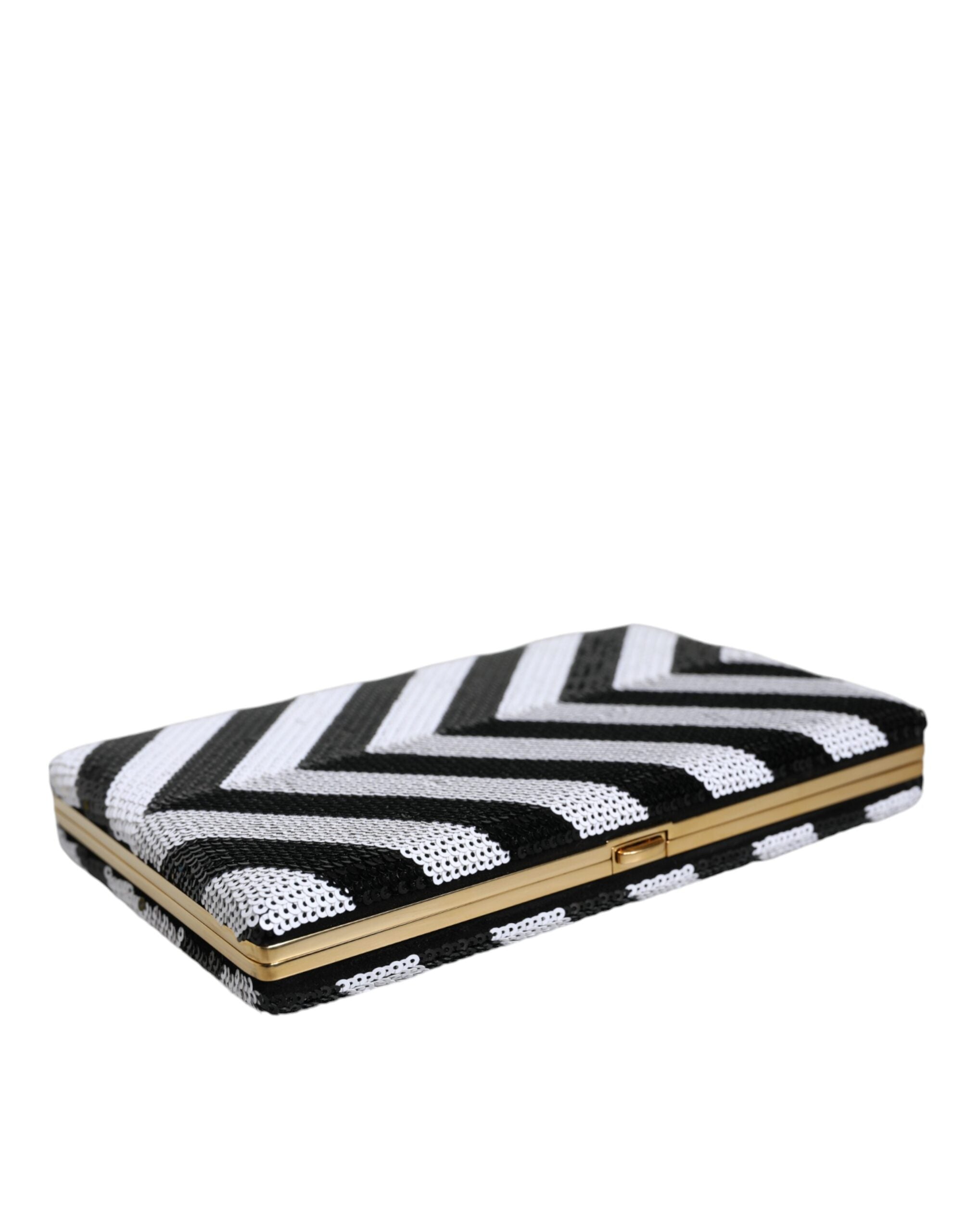 Pochette de soirée Dolce & Gabbana noire et dorée avec cadre blanc