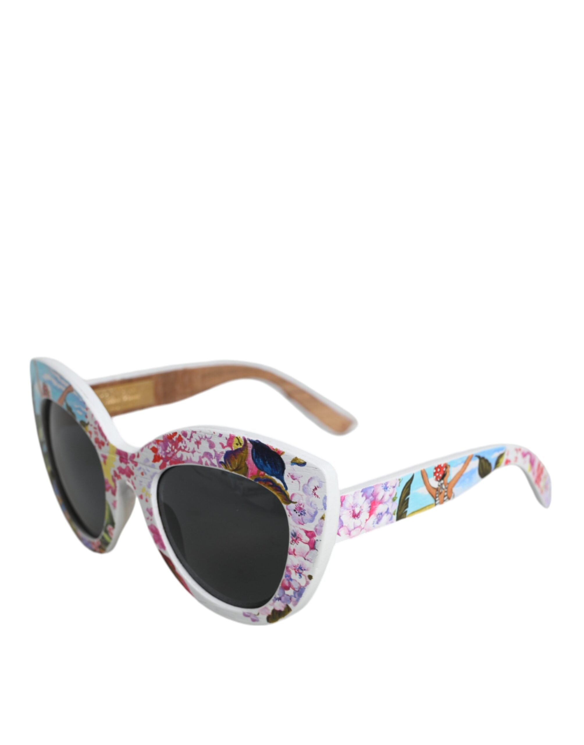 Dolce & Gabbana Meerkleurige Houten Kristallen Messing Montuur Bloemen Handgeschilderde Zonnebril