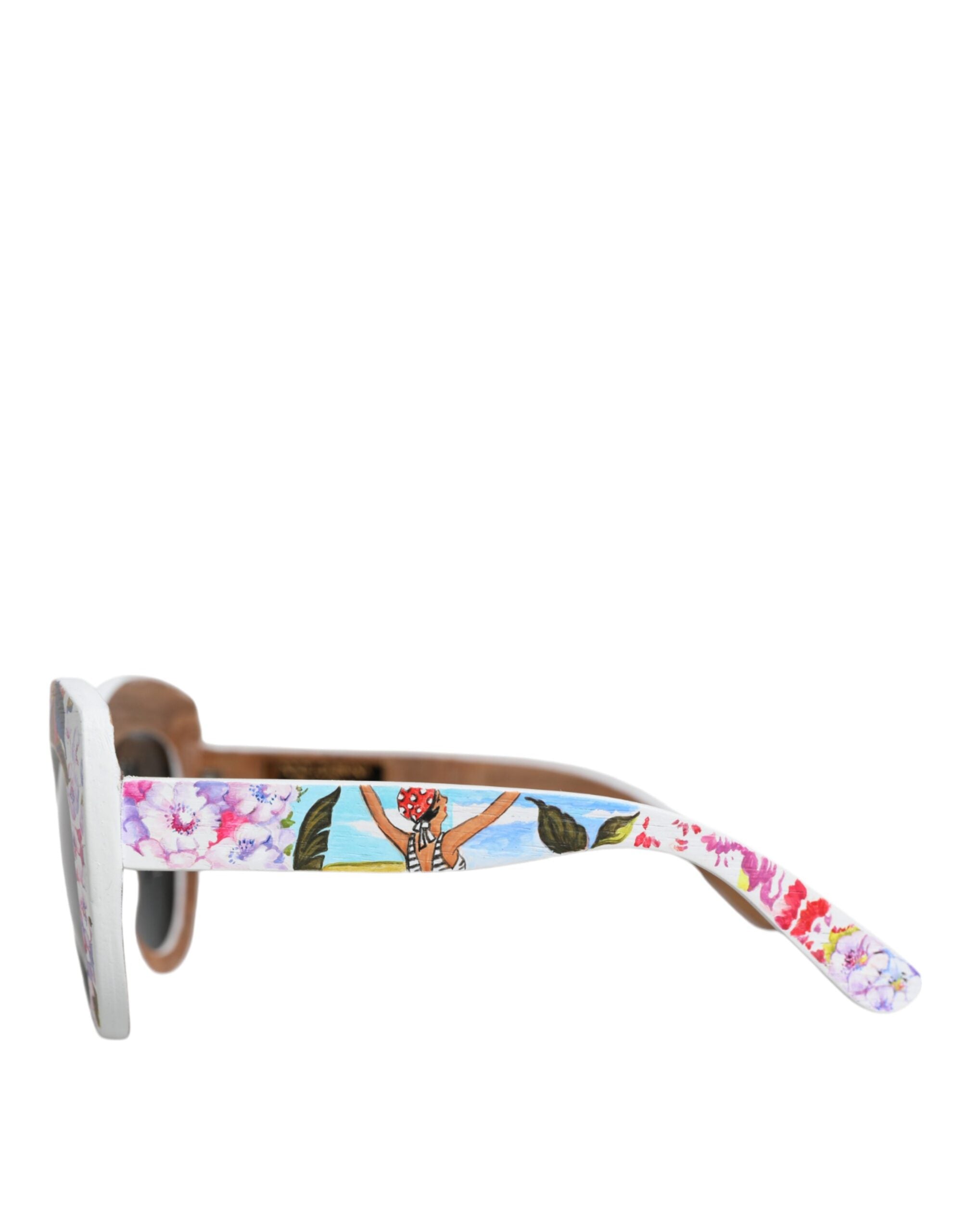 Dolce & Gabbana Meerkleurige Houten Kristallen Messing Montuur Bloemen Handgeschilderde Zonnebril