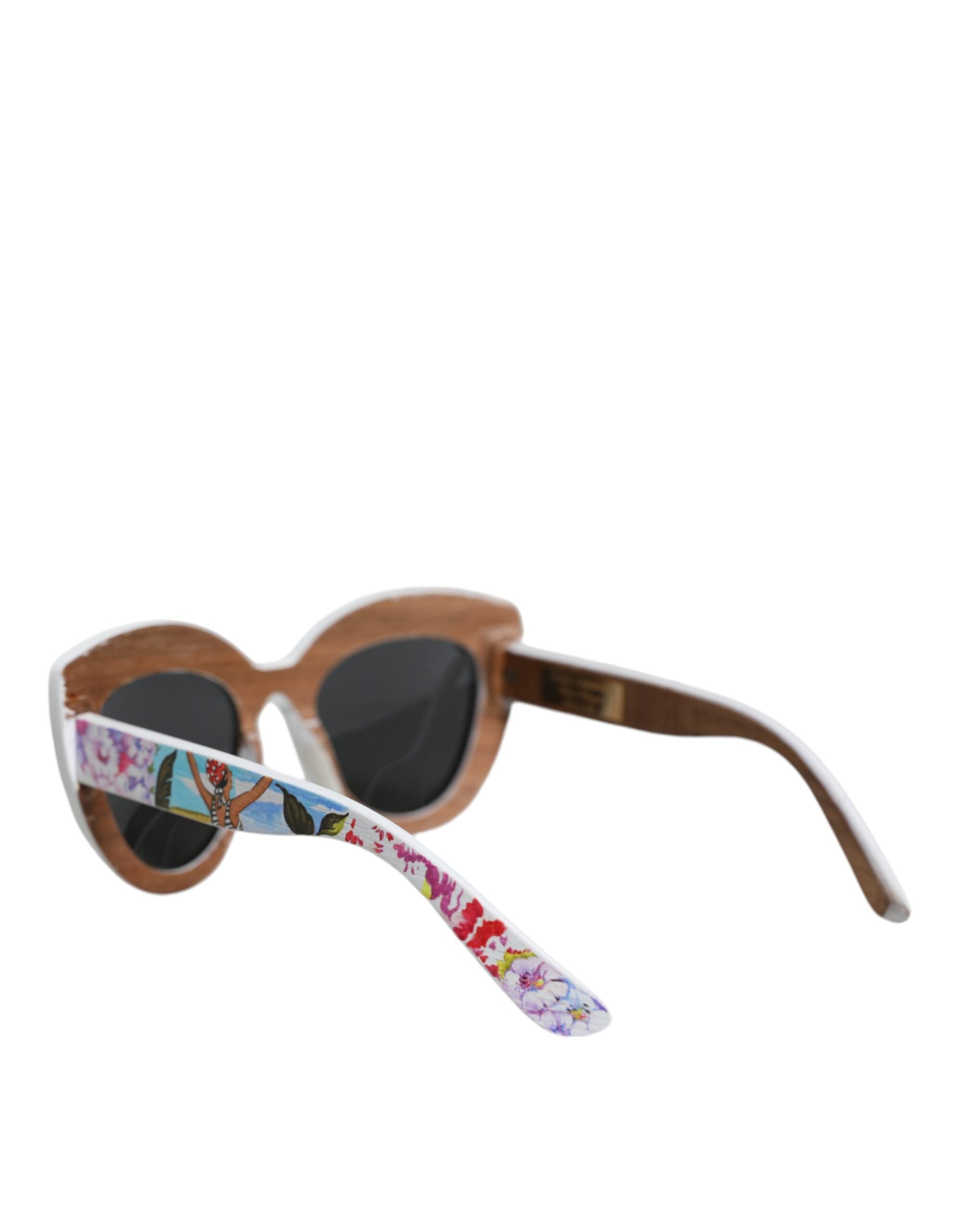 Dolce & Gabbana Meerkleurige Houten Kristallen Messing Montuur Bloemen Handgeschilderde Zonnebril