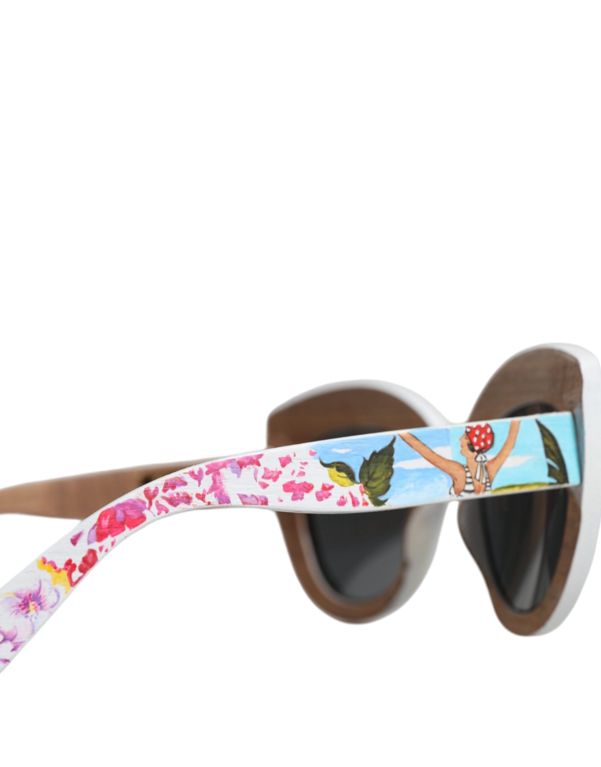 Dolce & Gabbana Meerkleurige Houten Kristallen Messing Montuur Bloemen Handgeschilderde Zonnebril