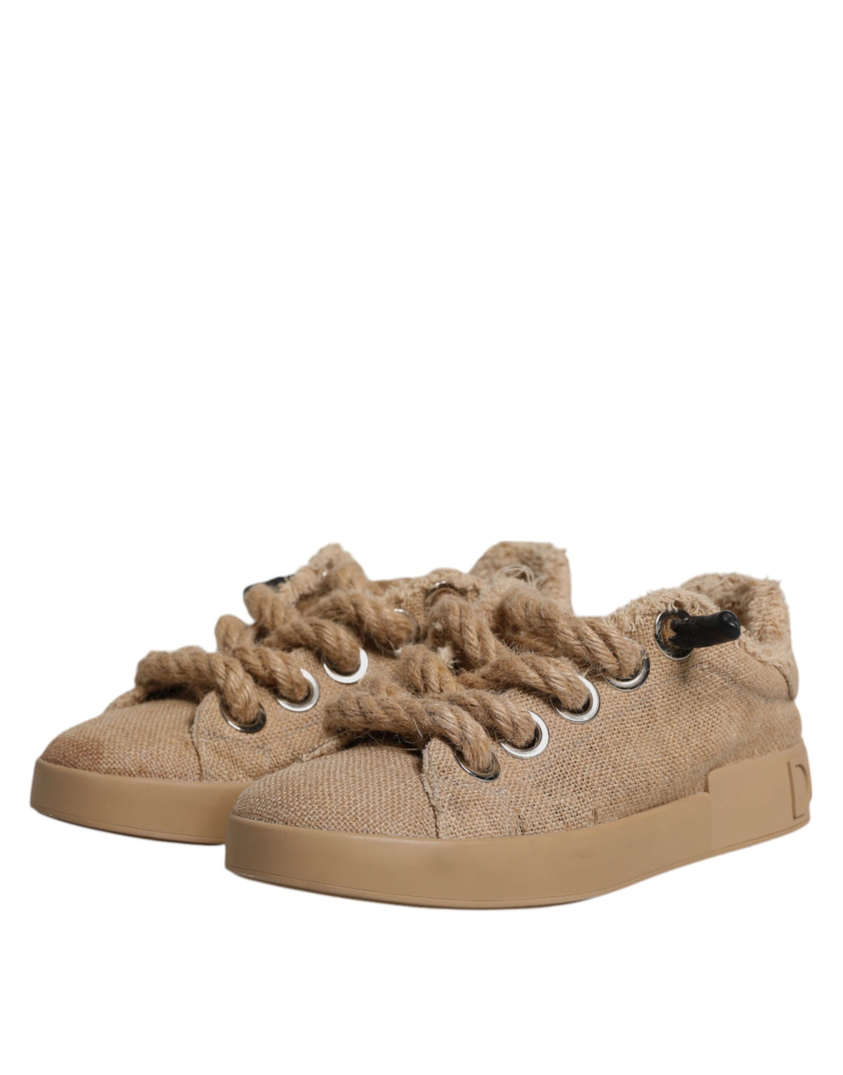 Dolce & Gabbana Bruine Jute Stof Lage Heren Sneakers Schoenen