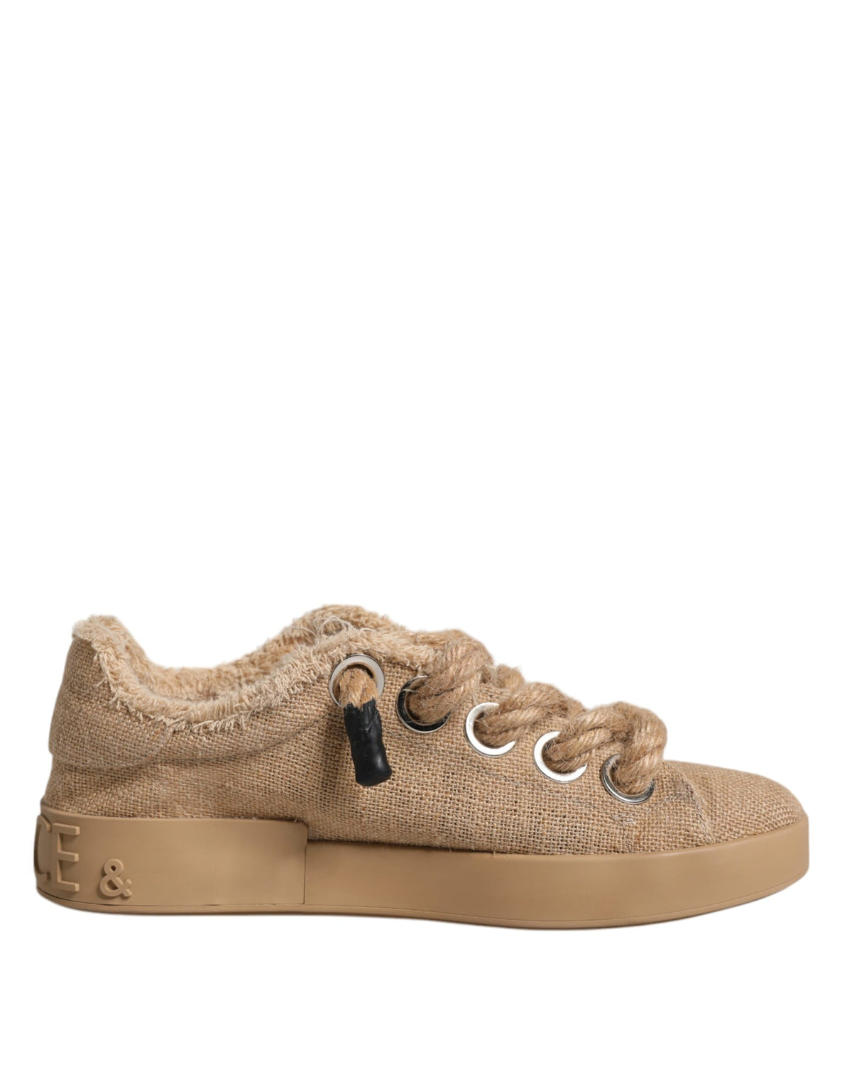 Dolce & Gabbana Bruine Jute Stof Lage Heren Sneakers Schoenen